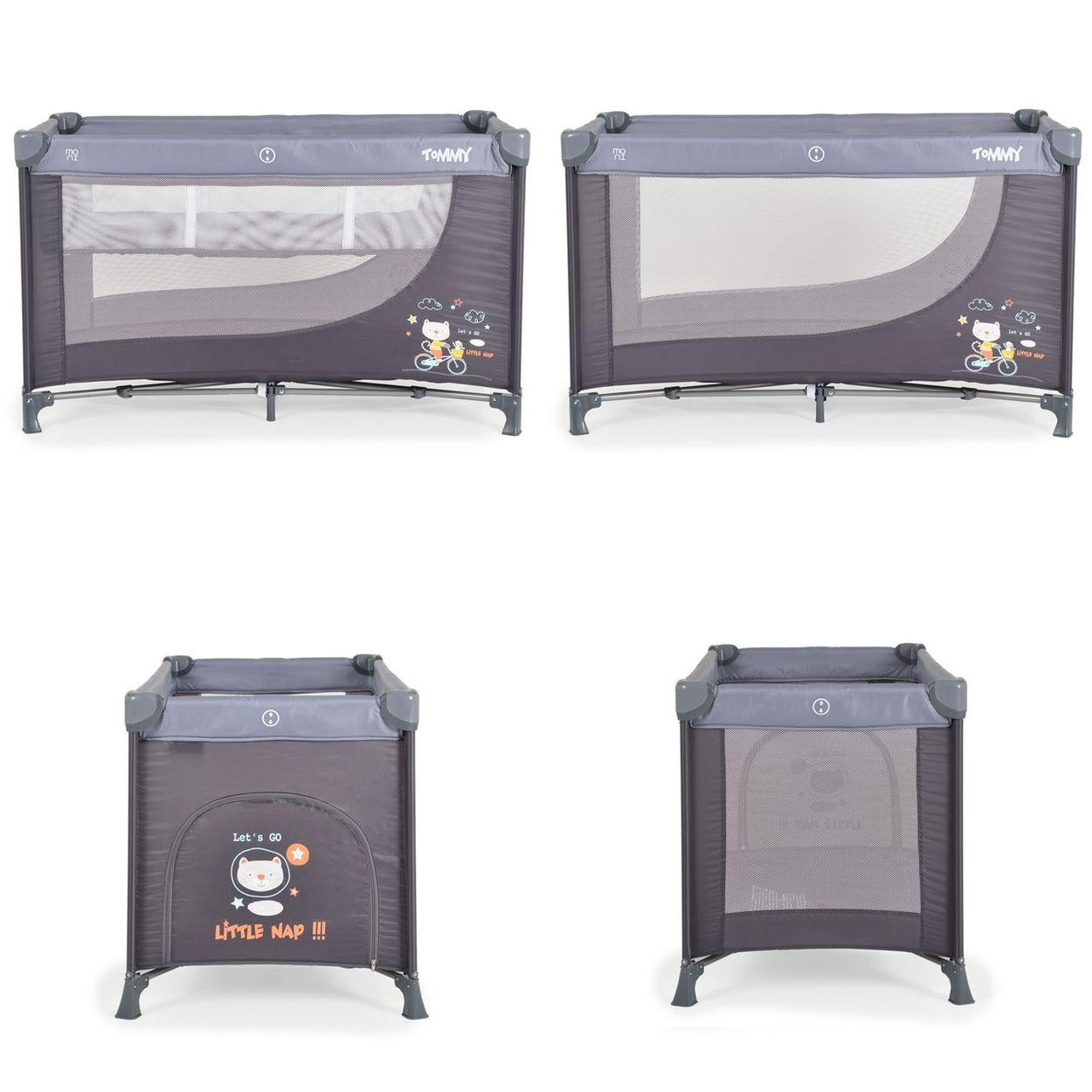 REISEBETT Tommy, 2 Ebenen grau Faltmatratze Seiteneingang Tragetasche Laufstall - Grau, Kunststoff (60/120cm) - Moni
