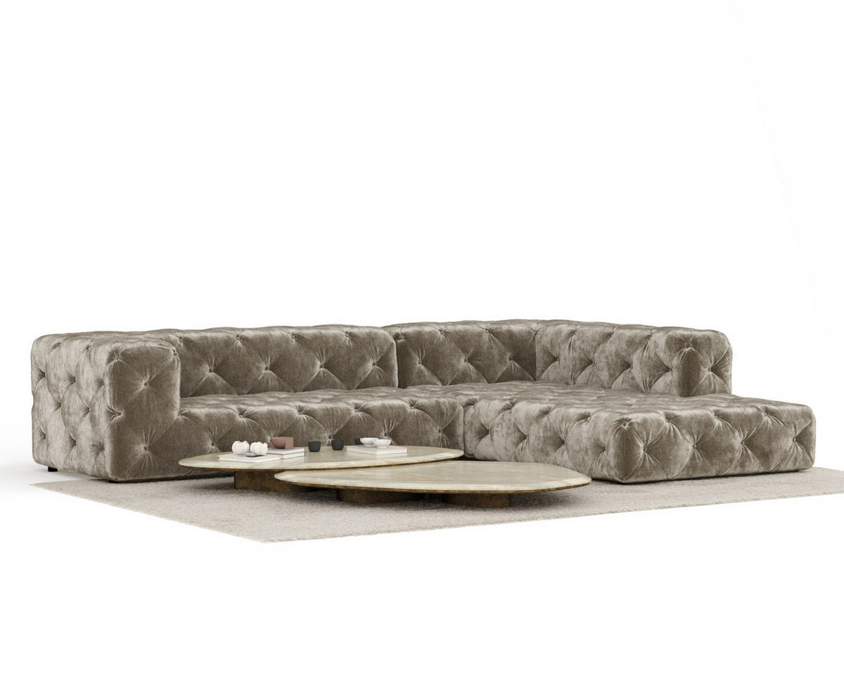 ECKSOFA Cosimo Beige Chenille - Beige/Schwarz, Holz/Holzwerkstoff (325/228cm) - Maison de Reve