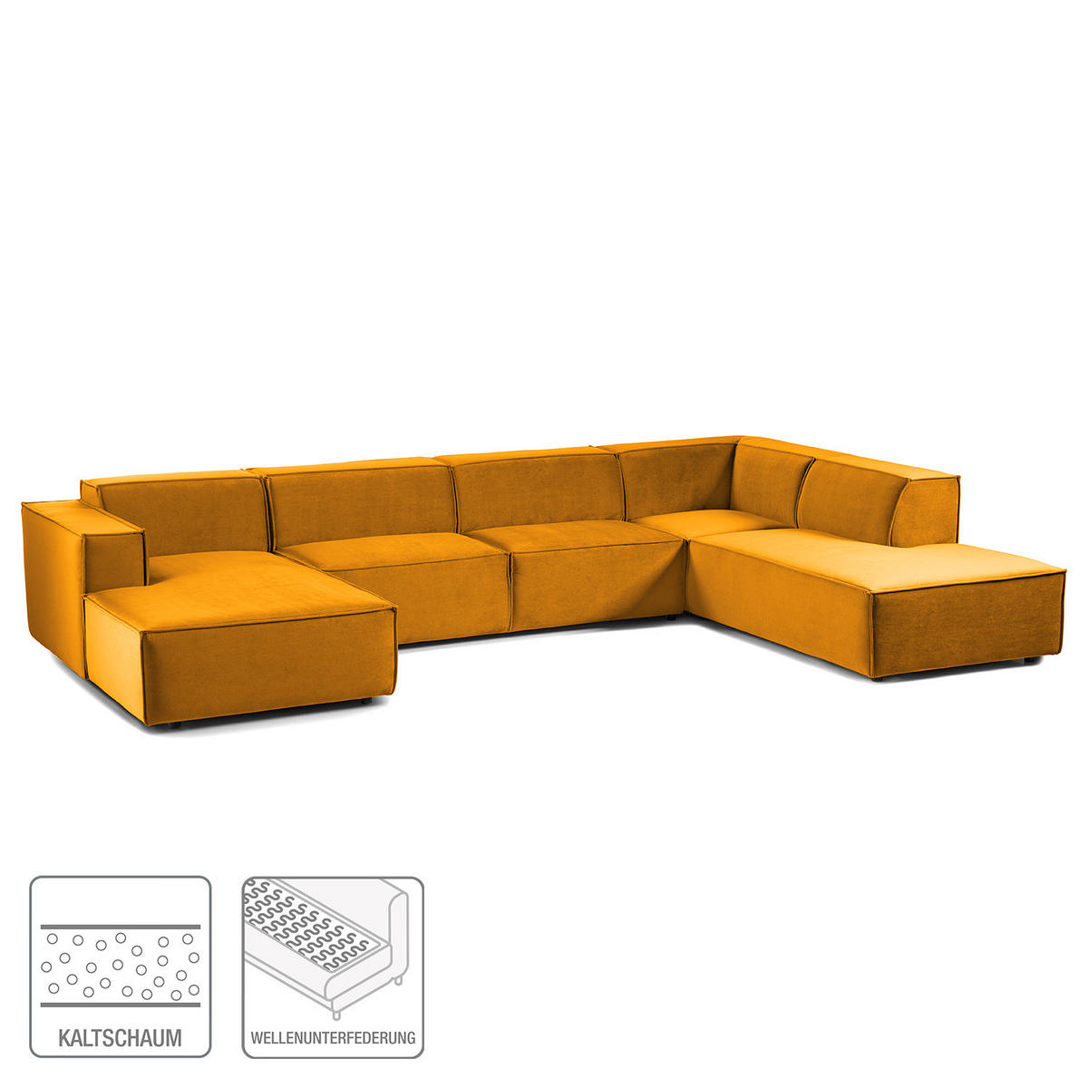 WOHNLANDSCHAFT mit Longchair & Ottomane - Gelb/Schwarz, Kunststoff/Textil (369/70/234cm) - home24