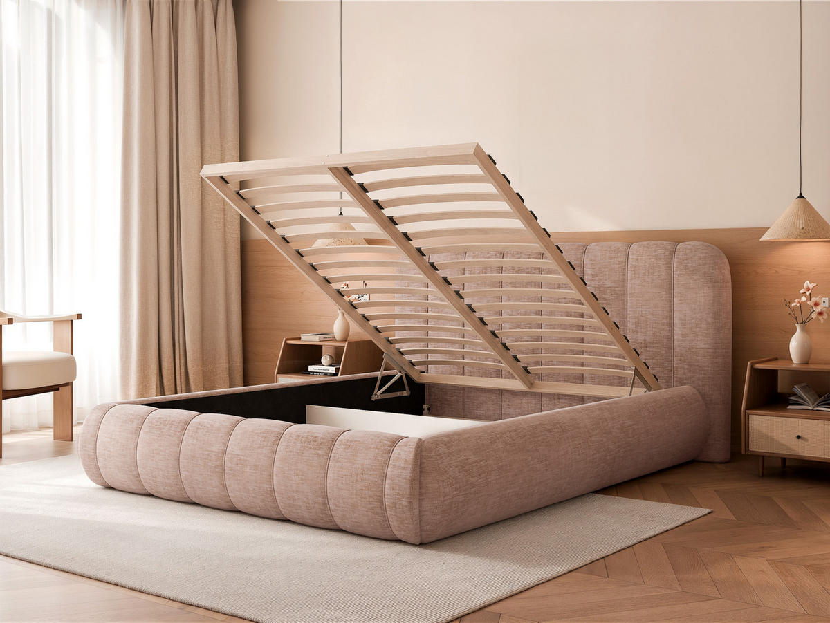 POLSTERBETT Gallo 160x200 cm Myrtengrün Schlingengewebe – (Doppelbett mit Bettkasten, Lattenrost, voluminöses Kopfteil) - Dunkelgrün, Holz/Holzwerkstoff (160/200cm) - Ravio