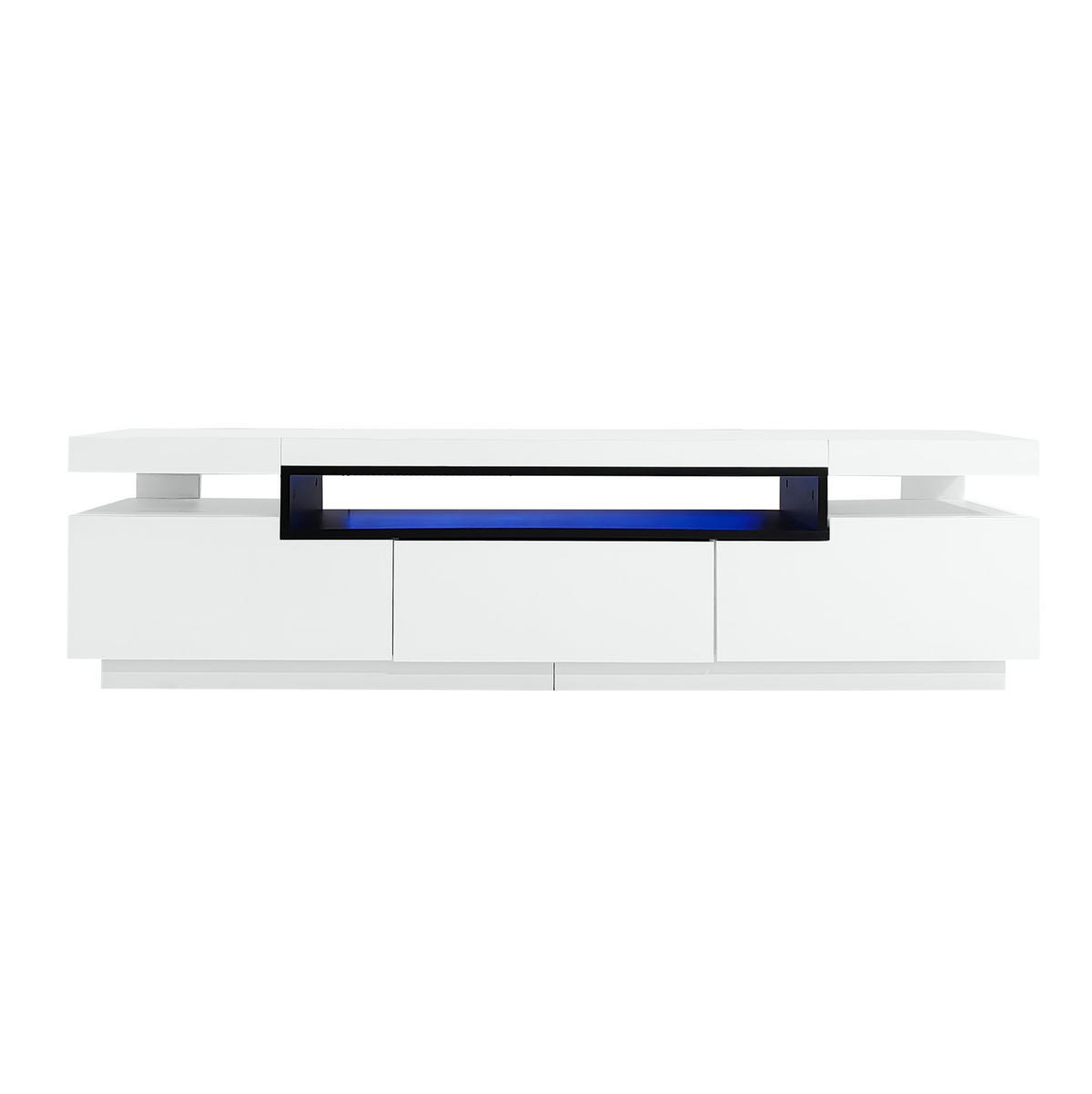 TV stolek 160/39/42 cm bílý z dřevotřísky s LED osvětlením a 3 zásuvkami - bílá, kompozitní dřevo (160/42/39cm) - OKWISH