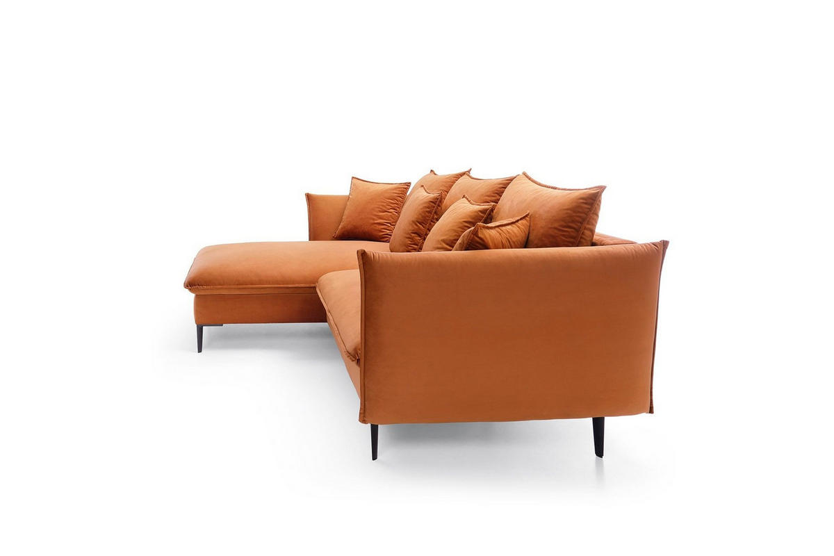 ECKSOFA SOLE Orange Plüsch-Stoff mit Schlaffunktion - Orange, Holz (258/167cm) - MASSENO