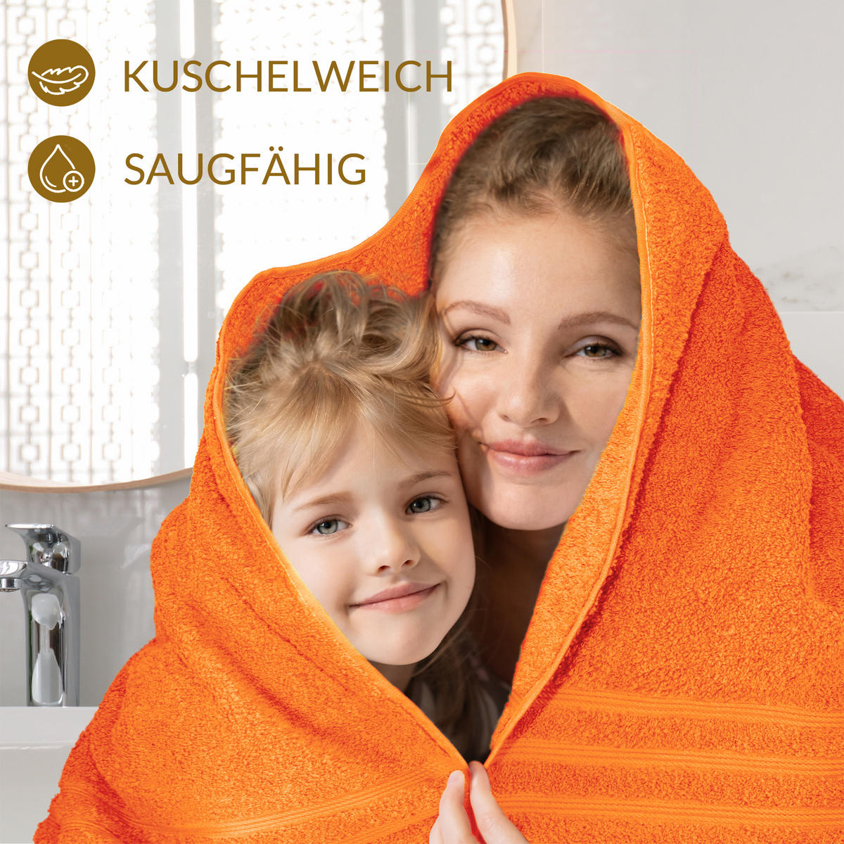 HANDTUCH Set London 4-teilig, 2x Handtuch 50x100 + 2x Duschtuch 70x140 Grau - Orange - Orange/Grau, Textil (70/140cm) - Lashuma