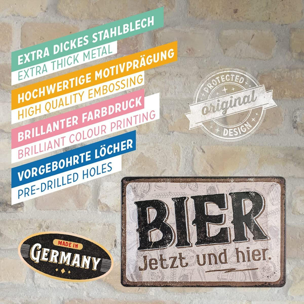 BLECHSCHILD 20/30 cm Open Bar Bier jetzt und hier - Multicolor, Metall (30/20/0.2cm) - Nostalgic-Art