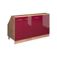 KUHINJSKI ORMAR ZA KOSINE KROVA R-Line Crveni visoki sjaj 140 cm Set od 2 korpusa ormara, dubina 60 cm - hrast medunac/crvena, drvni materijal (140/83.8/60cm) - Vicco