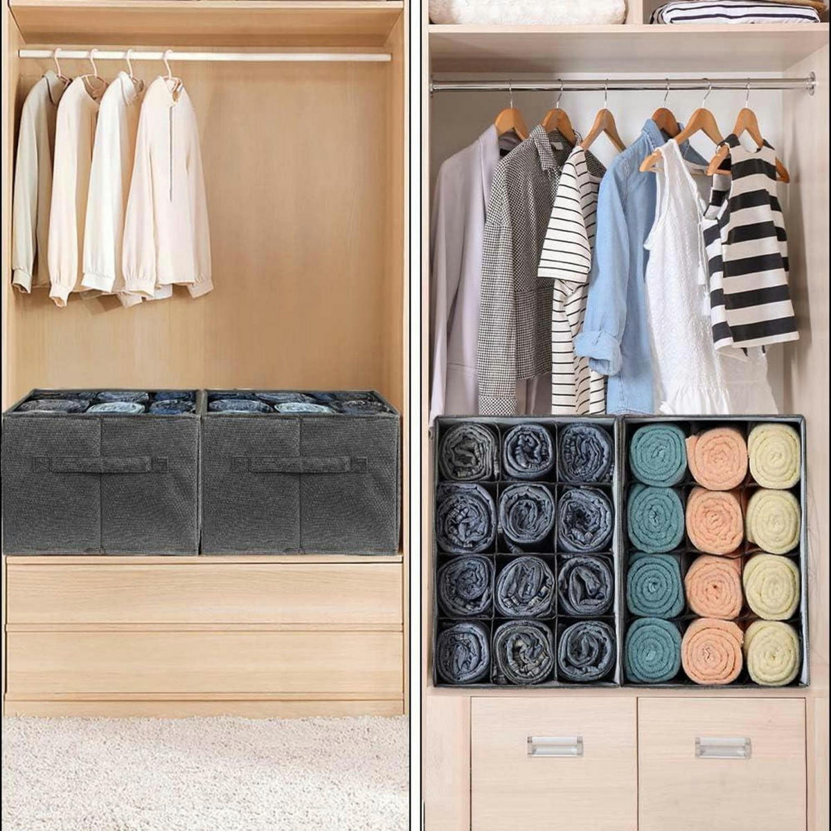 KLEIDERSCHRANK Organizer 2-teiliges Set 12 Zellen Grau - Grau, Textil (26/44/8cm)