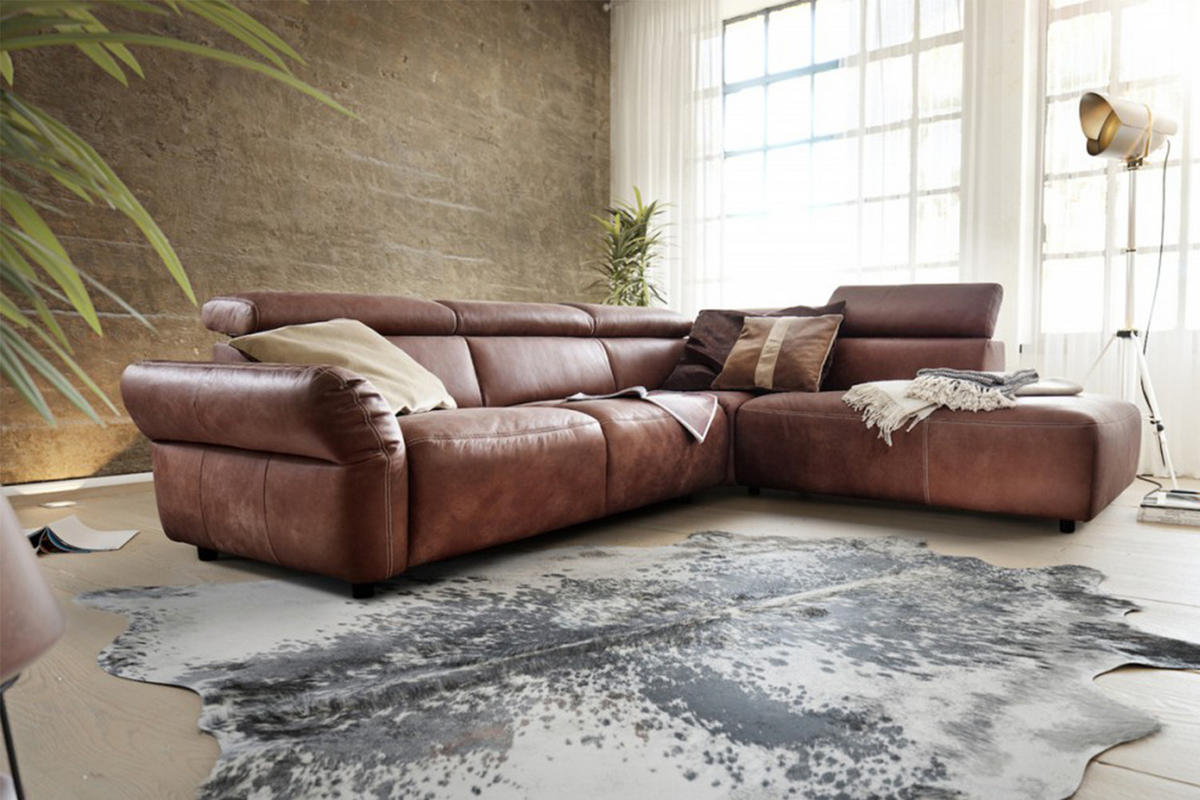 ECKSOFA MIT MOTORISCHER SITZTIEFENVERS. RISO Braun Leder - Dunkelbraun/Schwarz, Leder (263/240cm) - KAWOLA