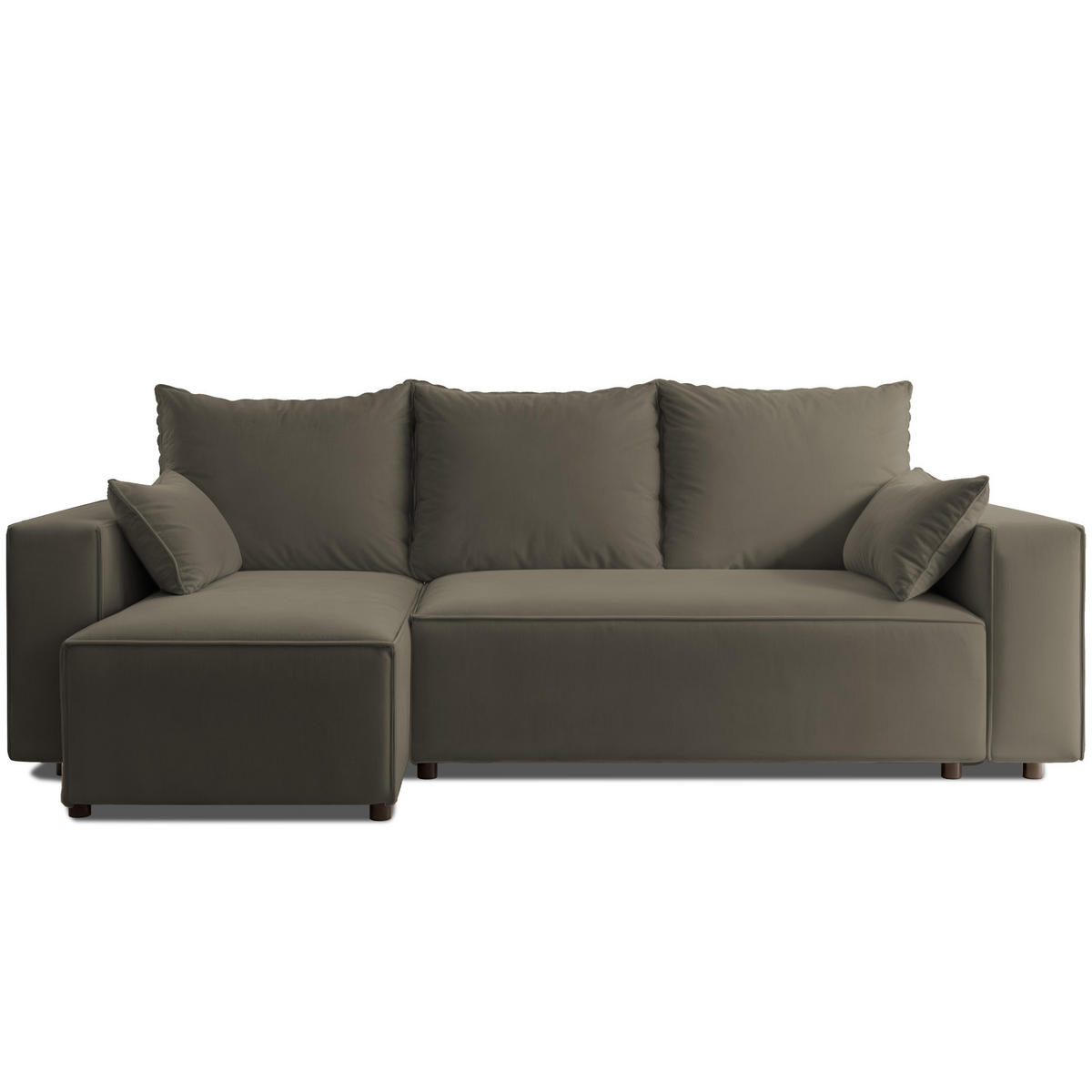 ECKSOFA Tobi mit Bettkasten und Schlaffunktion, L-Form, Velourstoff, Universal - Braun, Holzwerkstoff (246/145cm) - 4ALL HOME