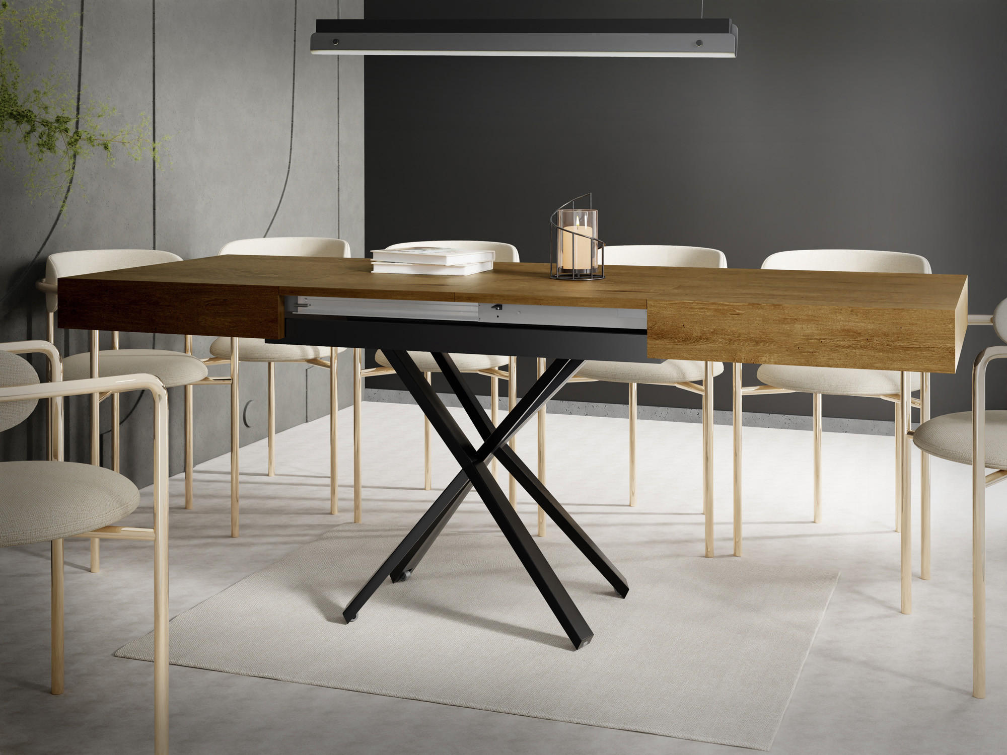 COUCHTISCH Cavetta X höhenverstellbar ausziehbar, Lefkas Eiche 120-200/80/27-76 cm - Alteiche/Schwarz, Holzwerkstoff/Metall (80/120/76cm) - WFL GROUP