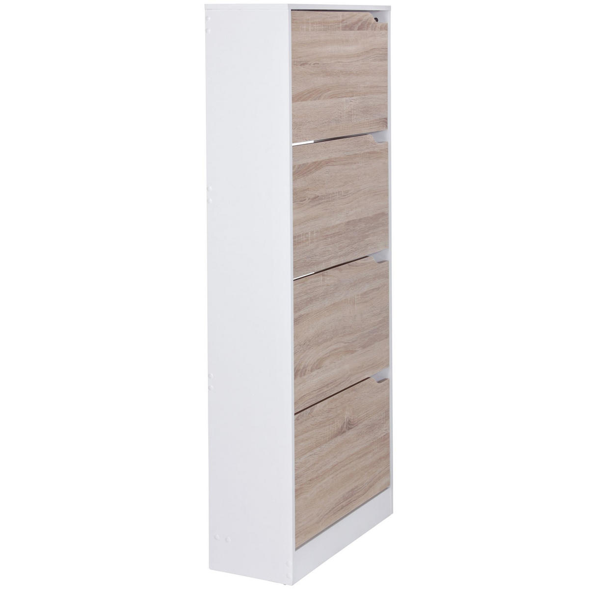 SCHUHSCHRANK – Weiß/Sonoma Eiche, 4 Fächer, für ca. 24 Paar Schuhe - Weiß, Holz (60/150/24cm) - KADIMA DESIGN