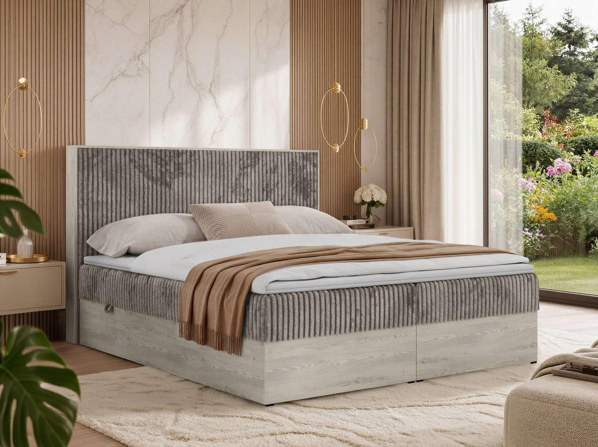 POSTEL BOXSPRING NORDIC 160/200 - Světle hnědá Manšestr - Topper Visco - H4 - černá/světle hnědá, textil/plast (160/200cm) - MKS