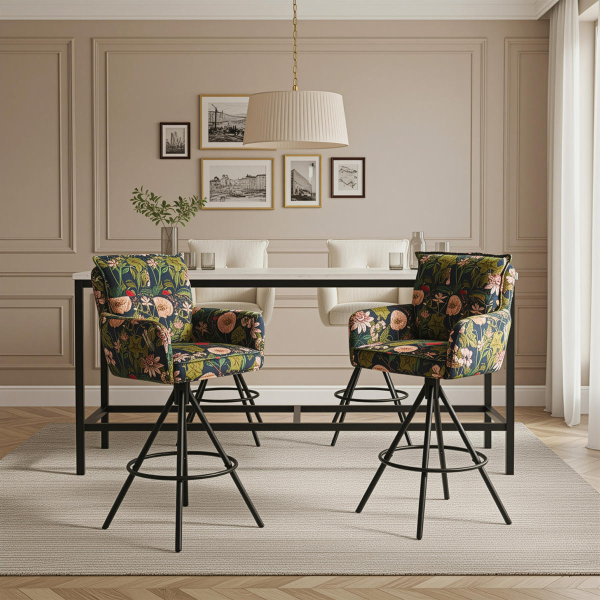 BARHOCKER Nila 2er-Set - Multicolor/Schwarz, Textil/Metall (55/102/58cm) - DUBI Möbel
