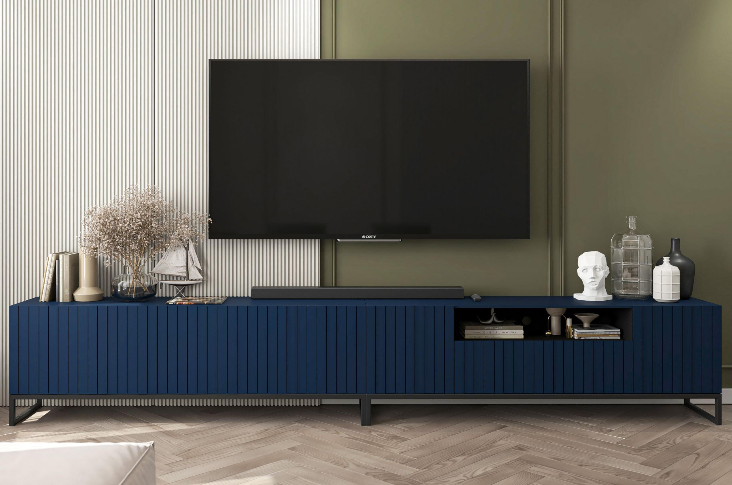 TV-LOWBOARD 2er-Set Elpis2 Marineblau matt mit schwarzem Metallrahmen 150 cm - Blau/Schwarz, Holzwerkstoff/Metall (300/51.5/36.5cm) - Meble Lindner