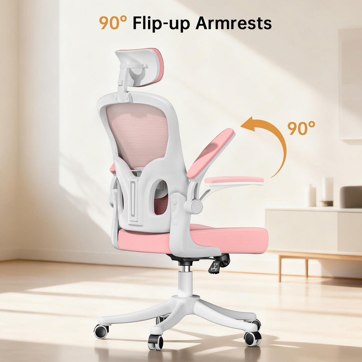 BÜROSTUHL ergonomisch Weiß-Rosa mit Lendenstütze - Pink, Metall (58.5/28.5/61cm) - Rattrix