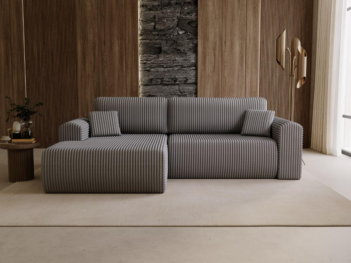 ECKSOFA Belvio Dunkelgrau Links - Dunkelgrau/Schwarz, Holz/Textil (257/177cm) - Graingold