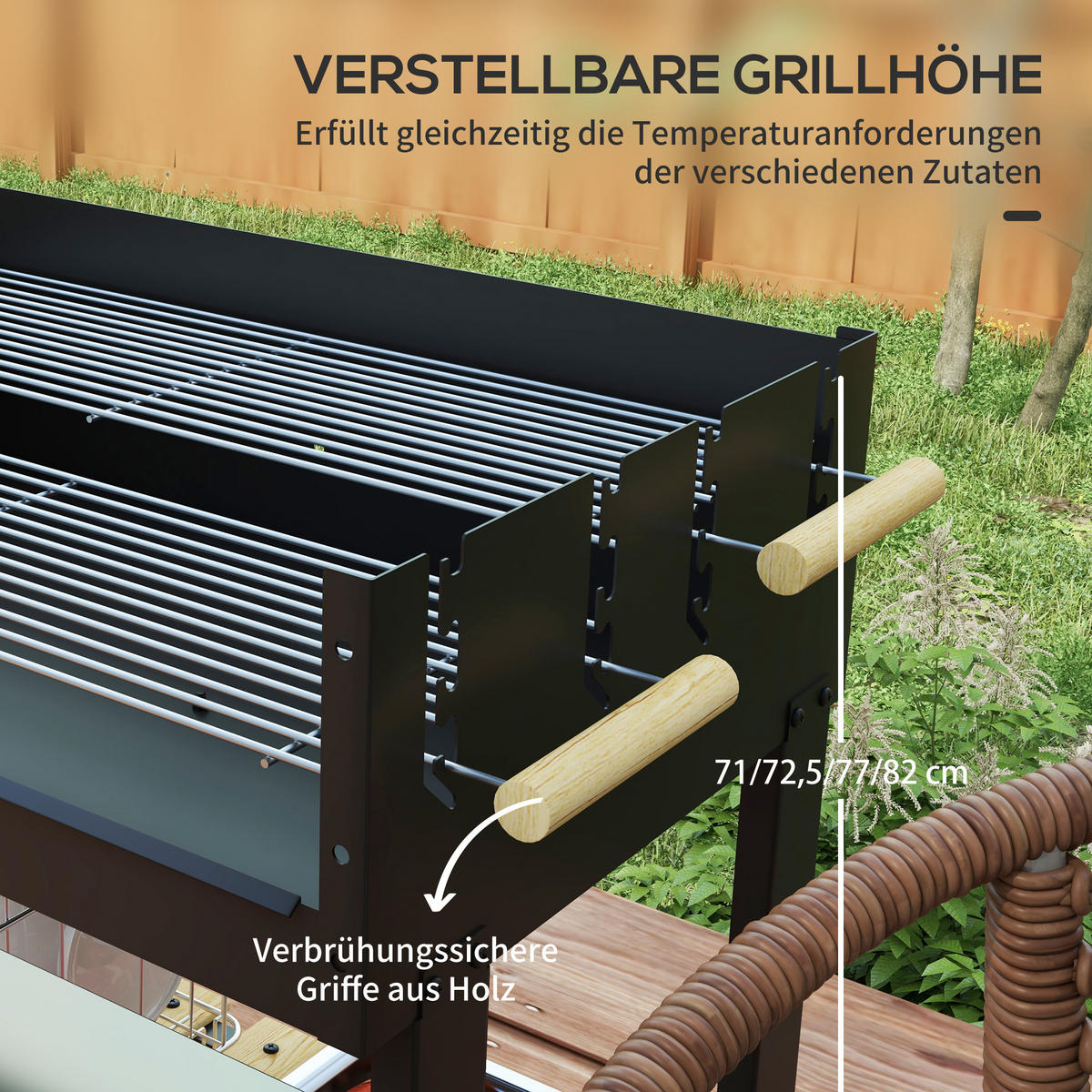 HOLZKOHLEGRILL mit Griff für BBQ, Metall, Schwarz, 113 x 53,5 x 82,5 cm - Schwarz, Metall (53.5/82.5/113cm) - Outsunny