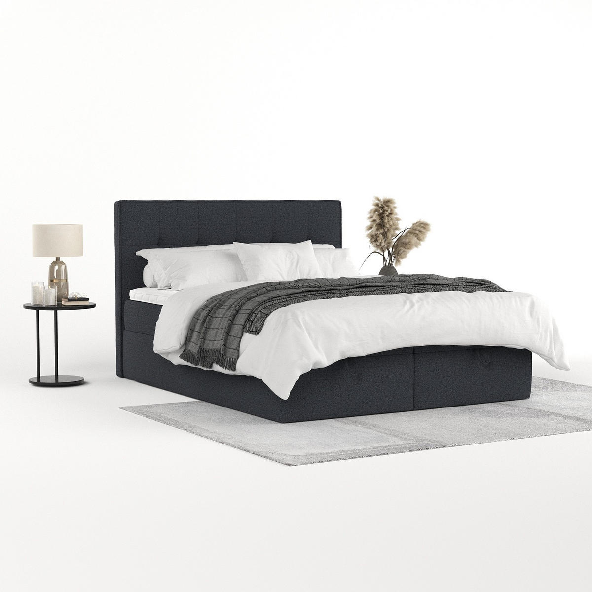 BOXBETT Tivra 140/200 cm Anthrazit im Riva Stoff - Anthrazit/Schwarz, Holz/Holzwerkstoff (140/200cm) - AltaBeds