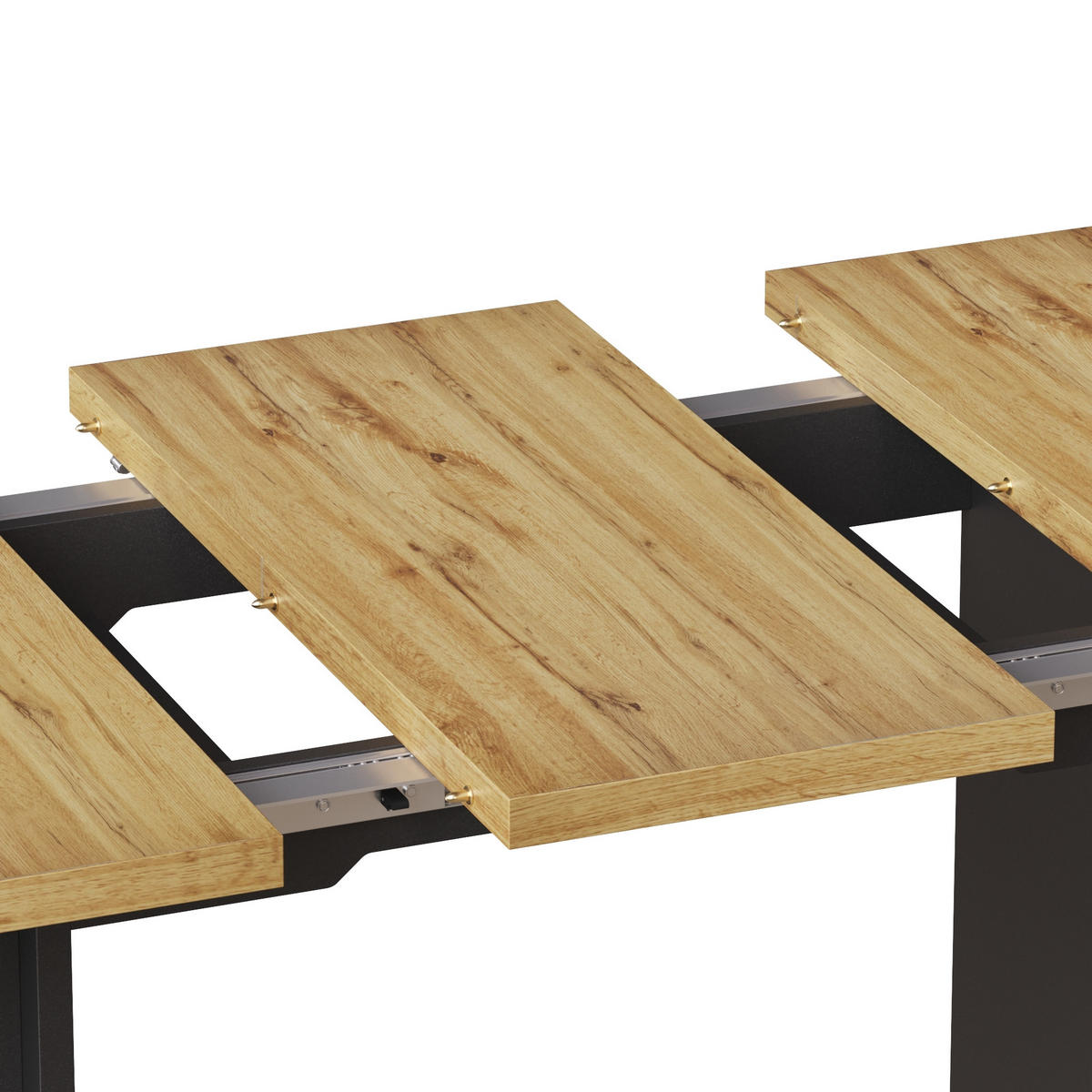 ESSTISCH in Naturfarbe und Schwarz ausziehbarer Esszimmertisch mit Regalen für Küche und Esszimmer, L120-160/B80/H75 cm - Schwarz/Naturfarben, Holzwerkstoff/Metall (80/160/75cm) - STILVORA