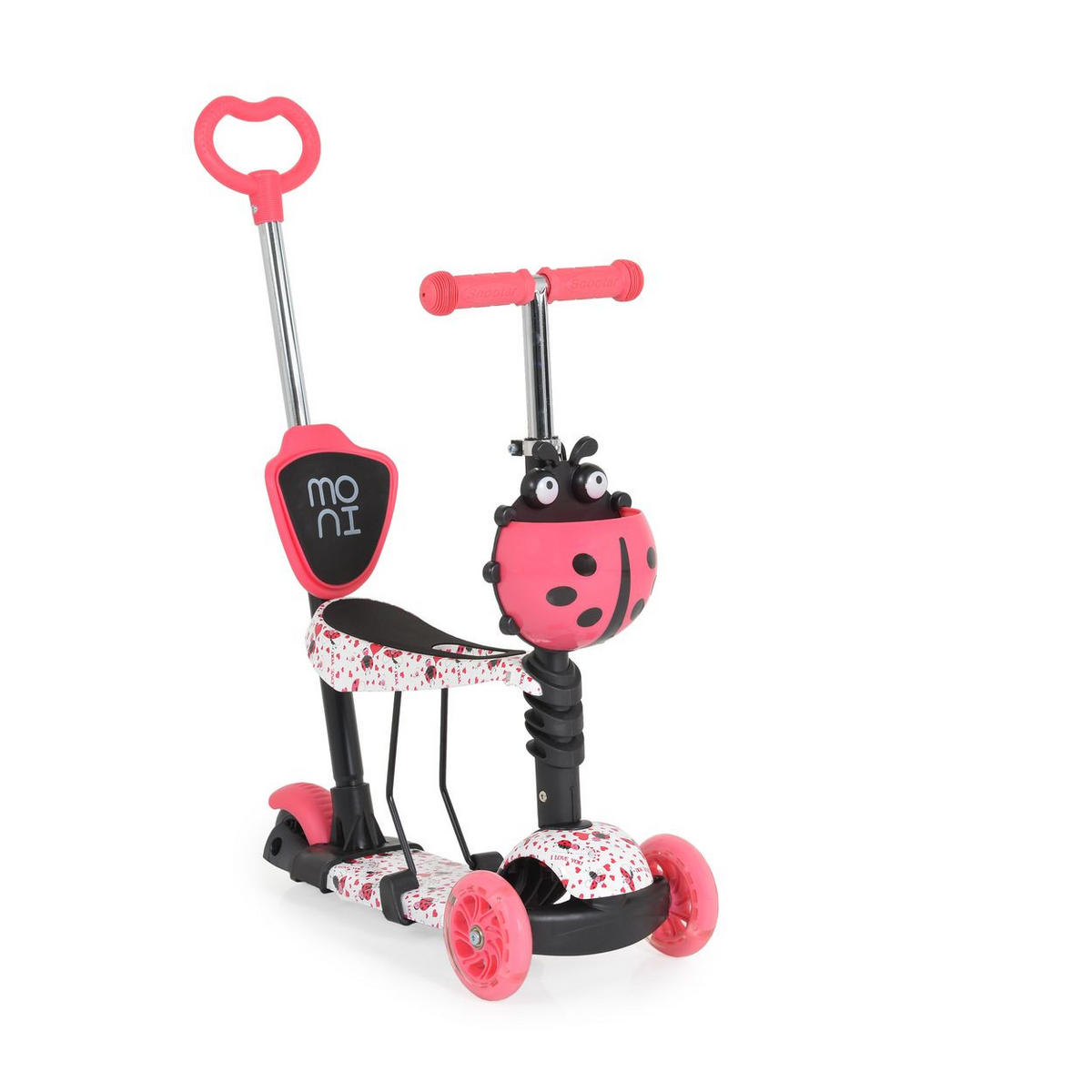 KINDERROLLER Lollipop 3 in 1 rot Schiebestange, Sitz, PU-Vorderräder mit LED - Rot, Kunststoff (59/26/84cm) - Moni