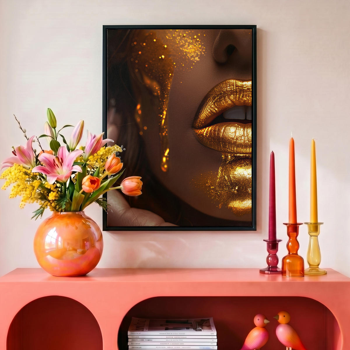 LEINWAND Bilder mit Rahmen - Frau - Gold - Luxus - Porträt - 30x40 - Goldfarben, Textil (30/40cm) - MuchoWow