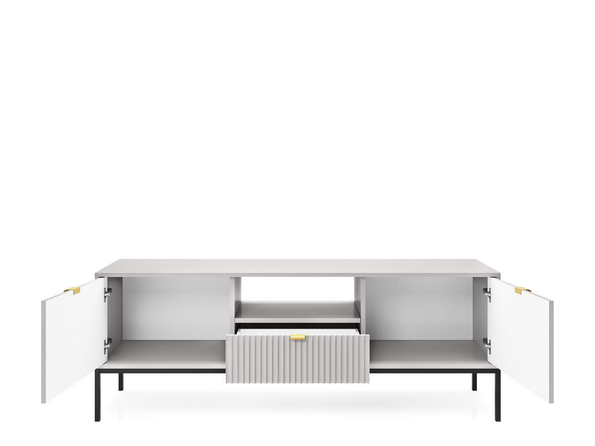 TV-SCHRANK NOVA Geriffelt Regal, 2 Türen, Schublade, Schwarze Beine, 154x39x56cm, Grau - Graphitfarben/Schwarz, Holzwerkstoff/Kunststoff (154/56/39cm) - DomoHome