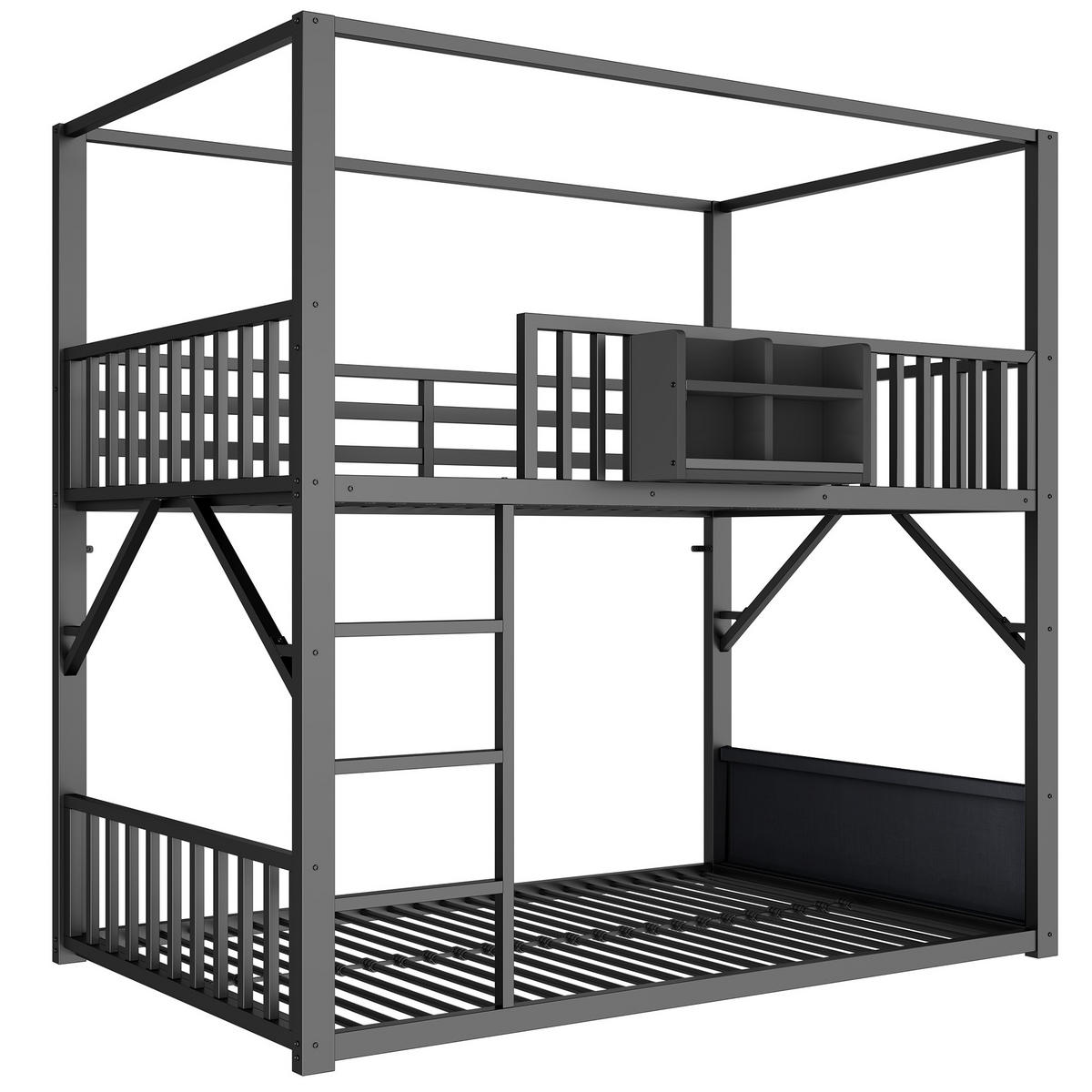 ETAGENBETT 90/200 cm Metall mit Dachdesign, DE-41590, in Schwarz - Schwarz, Metall (90/200cm) - ComfortXL