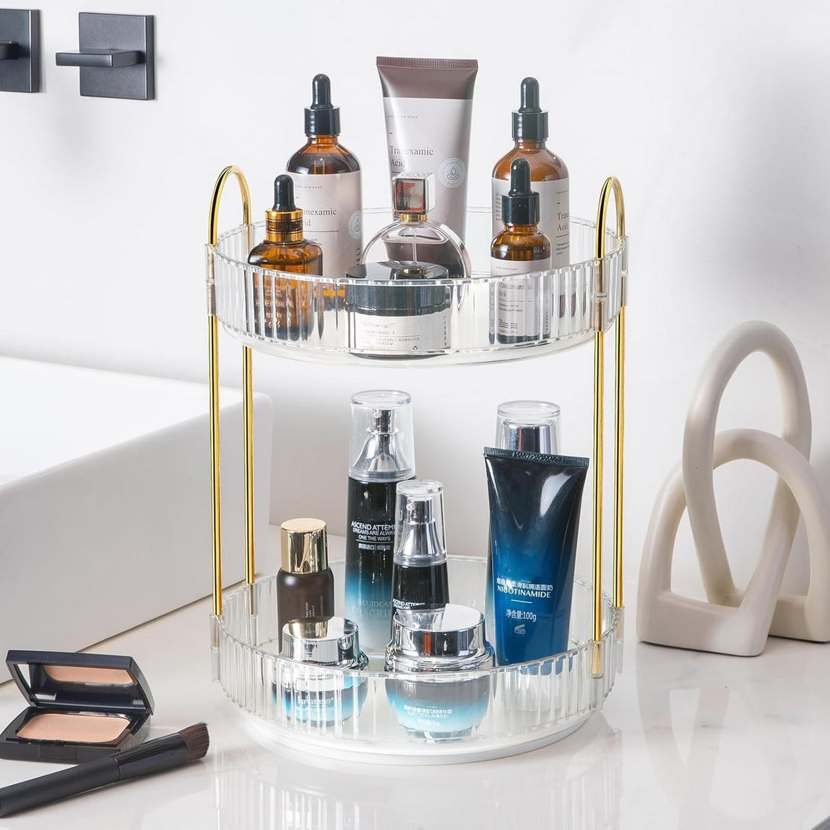 KOSMETIK-ORGANIZER, drehbar, 2-stöckig,Transparent,23/23/32cm - Transparent, Kunststoff (23.5/10.5/23.5cm)