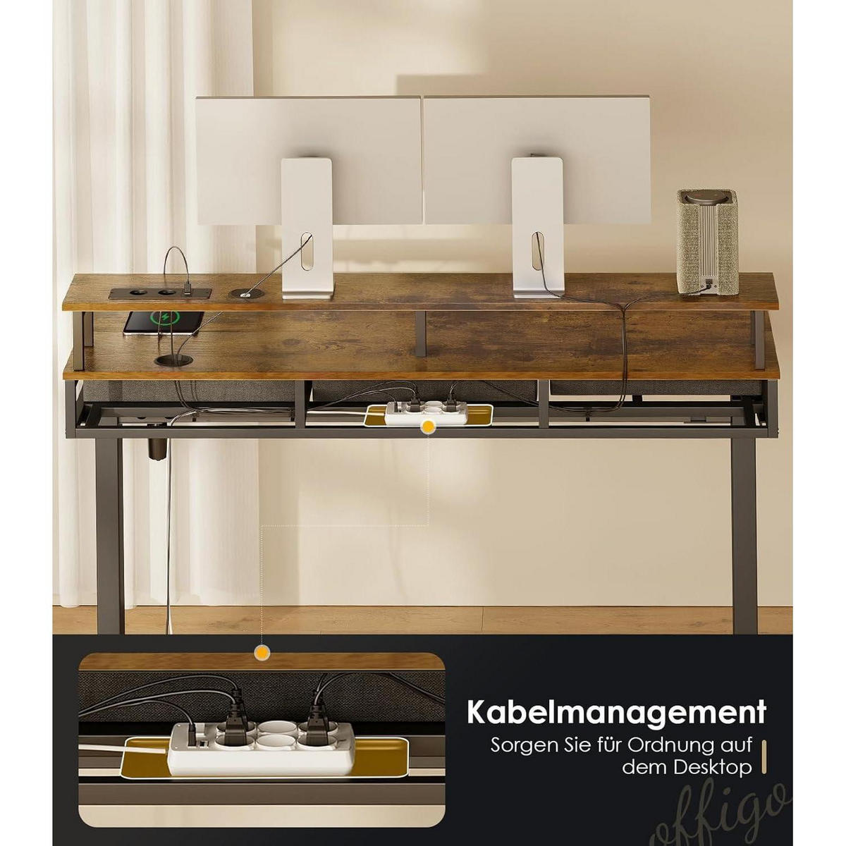 ELEKTRISCHER Schreibtisch mit Schubladen Braun 120 cm - Braun, Holzwerkstoff (54/120/78cm)