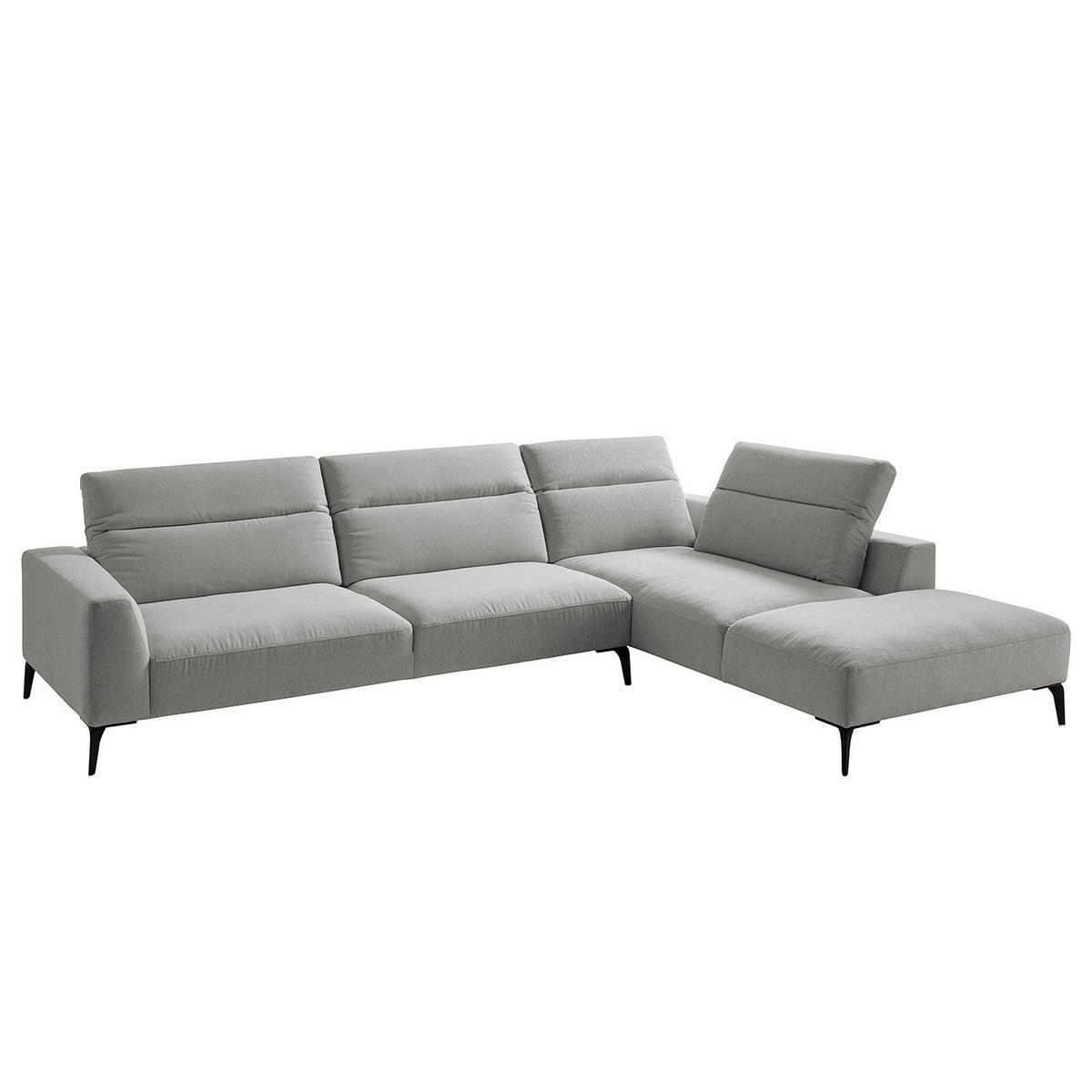 ECKSOFA mit Ottomane - Hellgrau/Schwarz, Textil/Metall (325/238cm) - home24