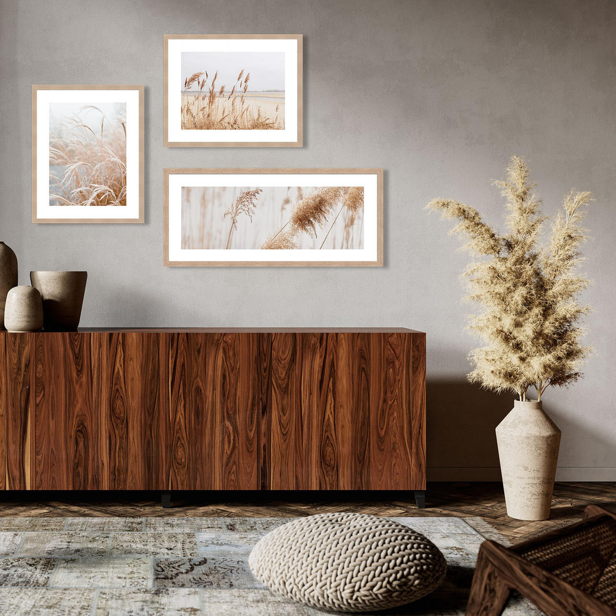 POSTER mit Rahmen 70x30 cm Pampasgras Beige - Beige, Holz (71/30cm) - artissimo