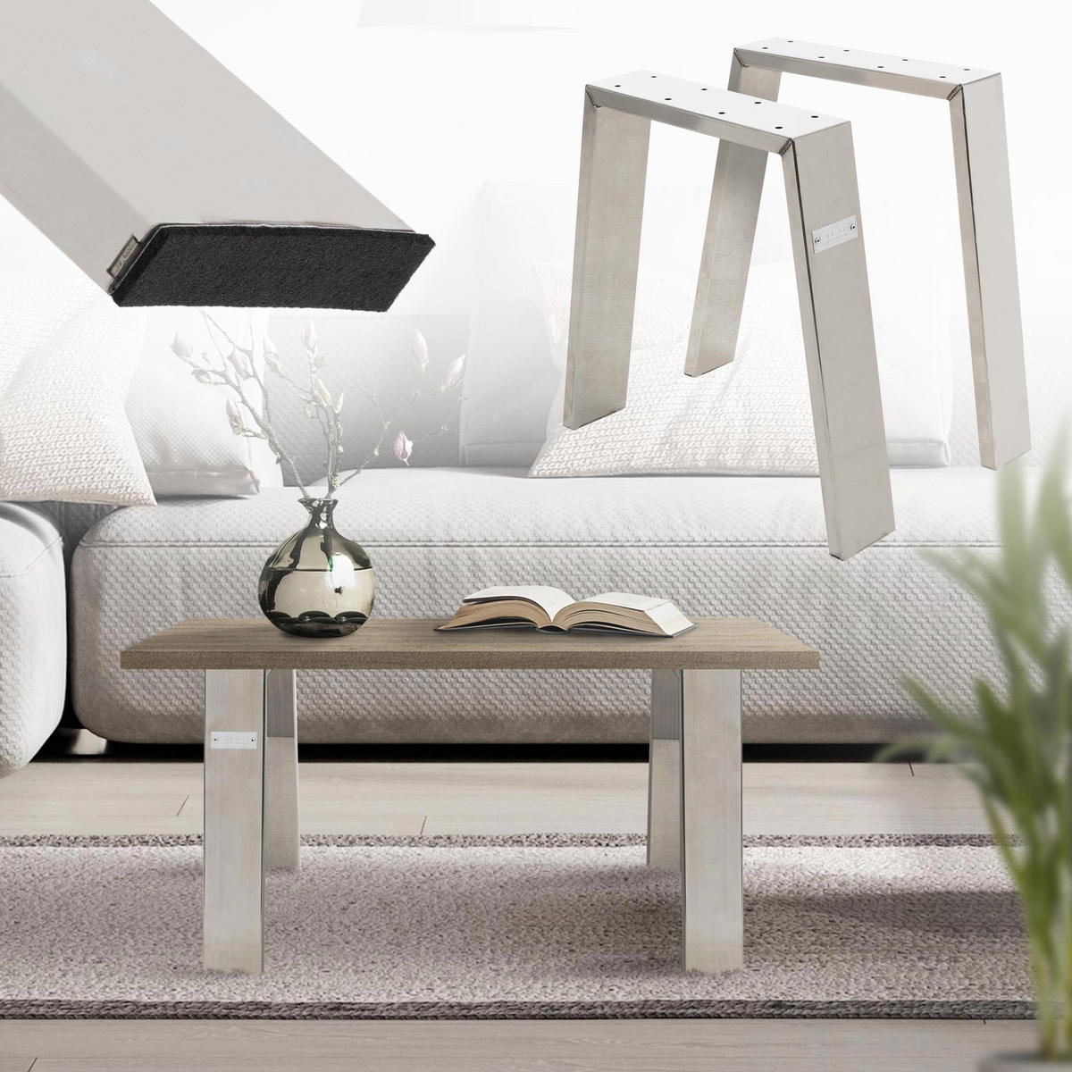 TISCHBEINE 2er Set Loft 44 x 42 cm Silber - Silberfarben, Metall (8/42/44cm) - ML-DESIGN