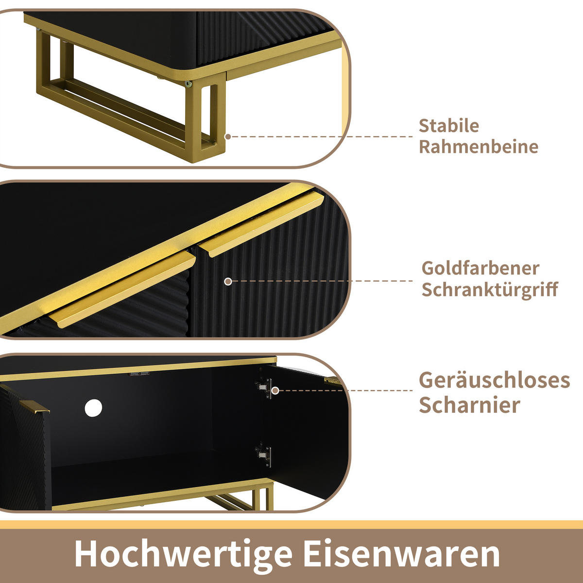 TV-SCHRANK 160cm 4 Türen geometrisch modern Stauraum - Schwarz, Holzwerkstoff (37.5/48/160cm) - FLIEKS