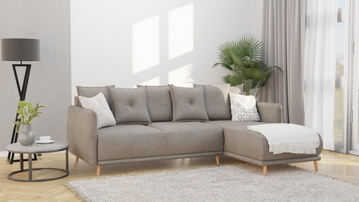 ECKSOFA Chroma Dunkelbeige Luxusmicrofaser - Beige/Braun, Holz/Textil (238/170cm) - S-Style Möbel