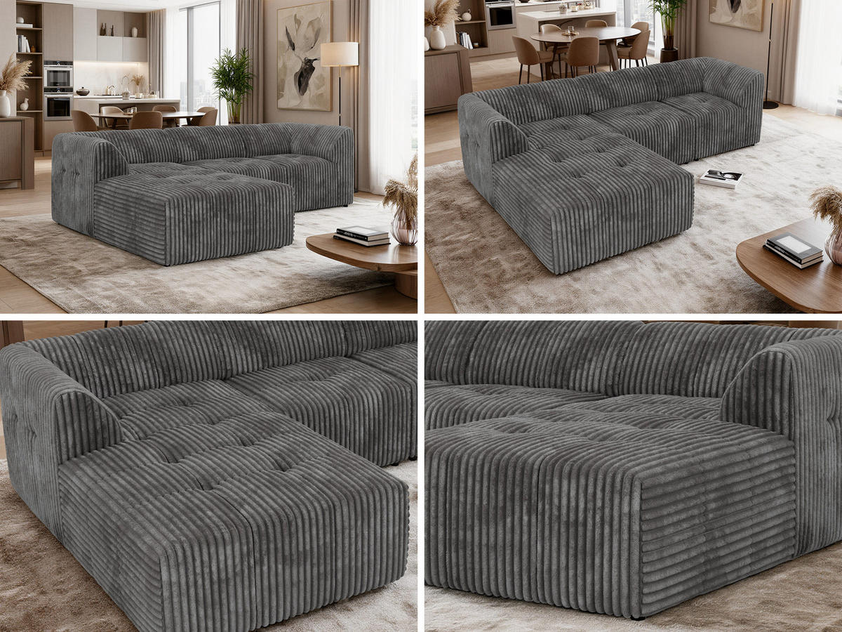 ROHOVÁ SEDAČKA VORITA L 3M - Šedá Manšestr - Vlevo - šedá/černá, textil/plast (267/176cm) - MKS