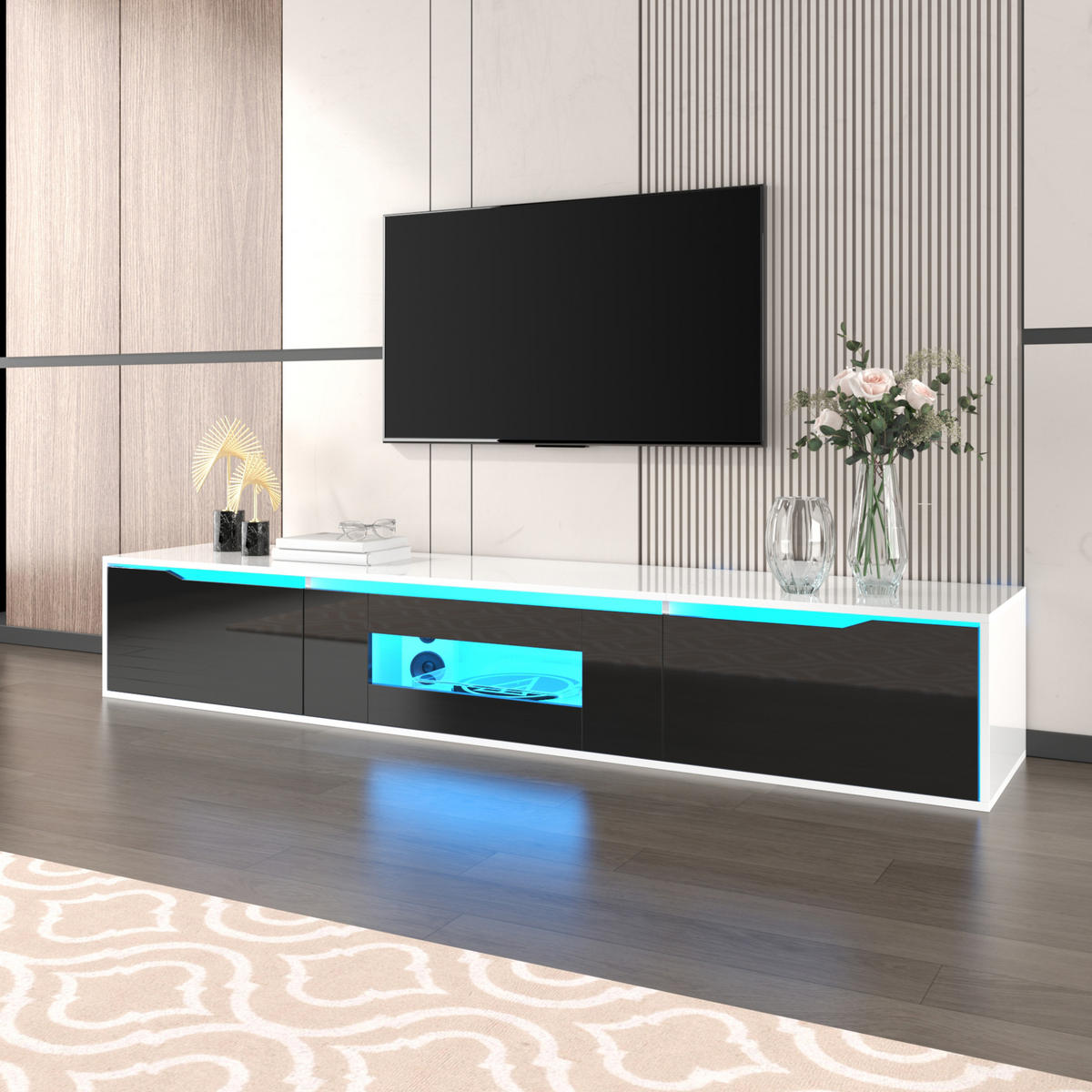 TV-SCHRANK mit LED 180 x 35 x 30 cm Hochglanz Schwarz-Weiß - Weiß, Holzwerkstoff (35/30/180cm) - Beauniv