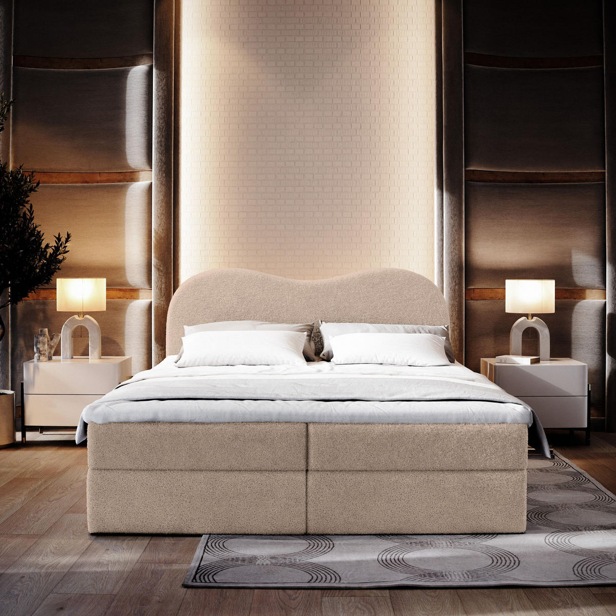 BOXBETT FLUVIA N 160x200 cm mit Matratze und Topper - Beige - Beige, Holz (160/200cm) - MASSENO