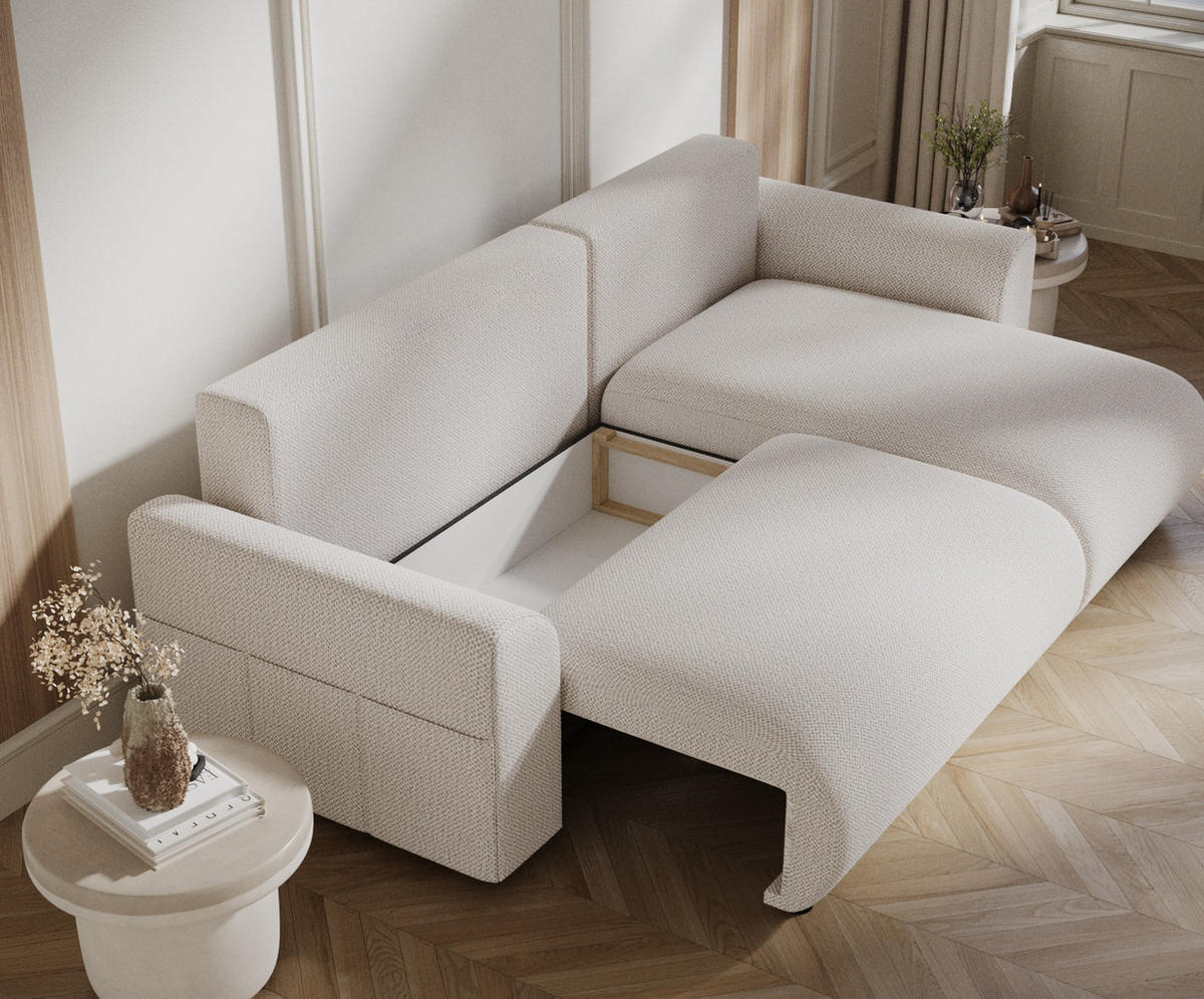 ECKSOFA MIT SCHLAFFUNKTION Bodega Creme Chenille - Creme/Schwarz, Holz/Holzwerkstoff (235/138cm) - Maison de Reve