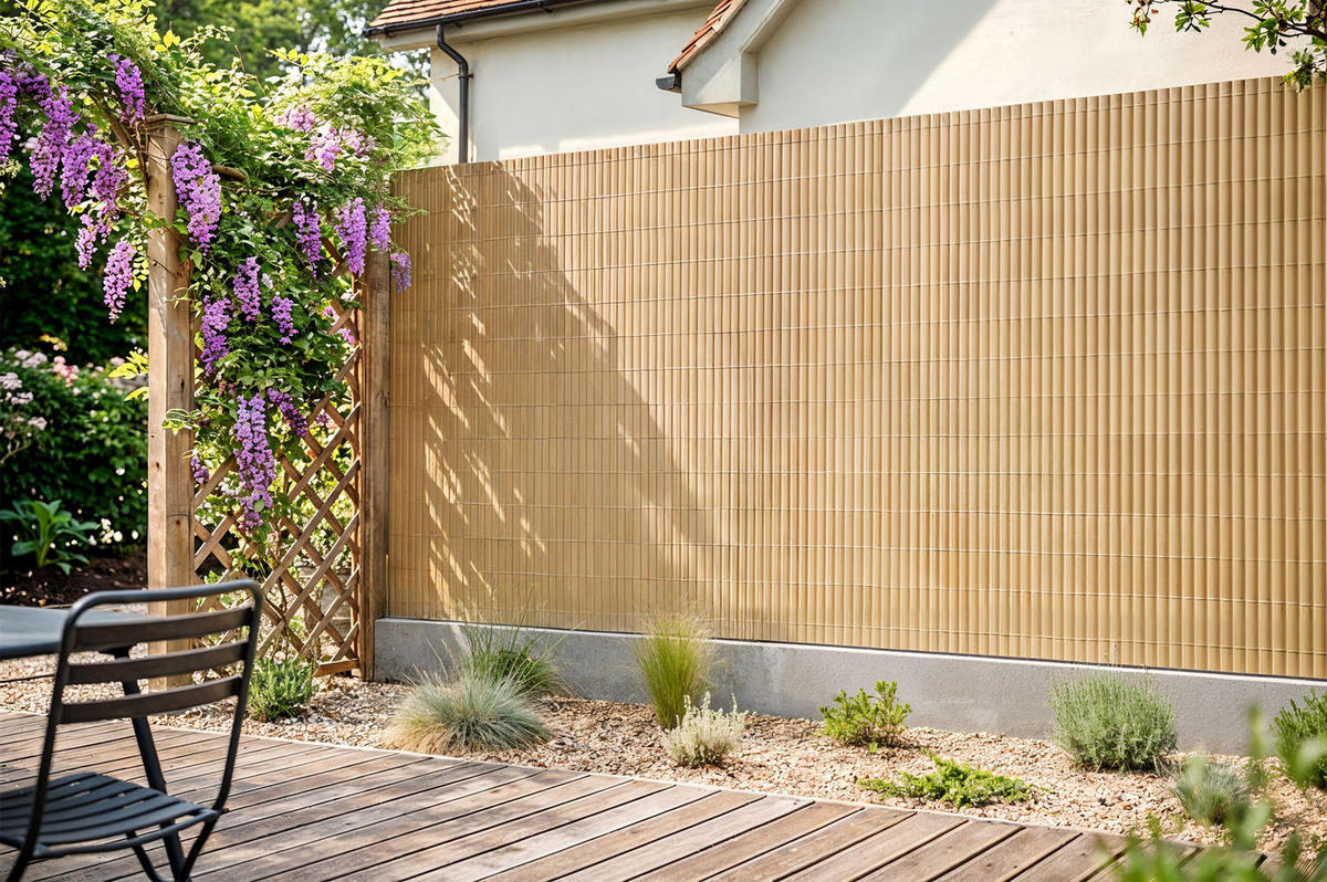 PVC Sichtschutzmatte VISO doppelseitig 5m x 1,5m Beige - Beige, Metall (500/150cm) - Casanoov