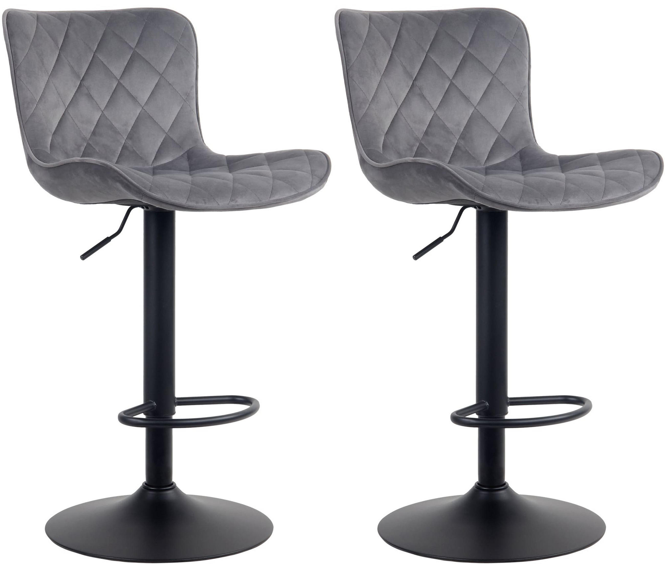 BARHOCKER 2er Set Emil Samt dunkelgrau - Schwarz/Grau, Textil/Metall (48/107/54cm) - TPFLiving
