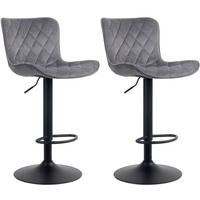 BARHOCKER 2er Set Emil Samt dunkelgrau - Schwarz/Grau, Textil/Metall (48/107/54cm) - TPFLiving