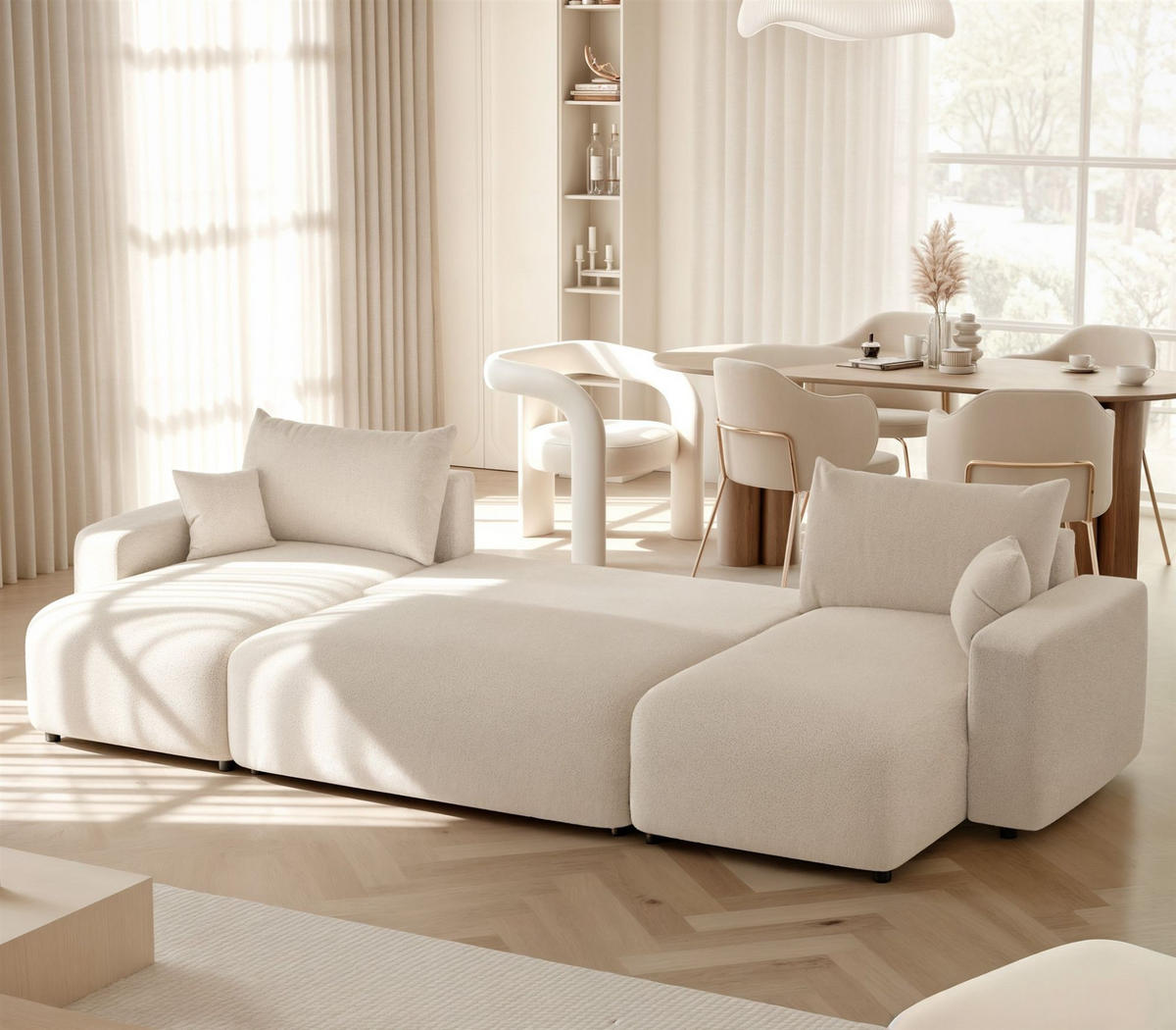 WOHNLANDSCHAFT Luna Mit Schlaffunktion - Beige, Holzwerkstoff/Textil (318/79/145cm) - Fun Möbel