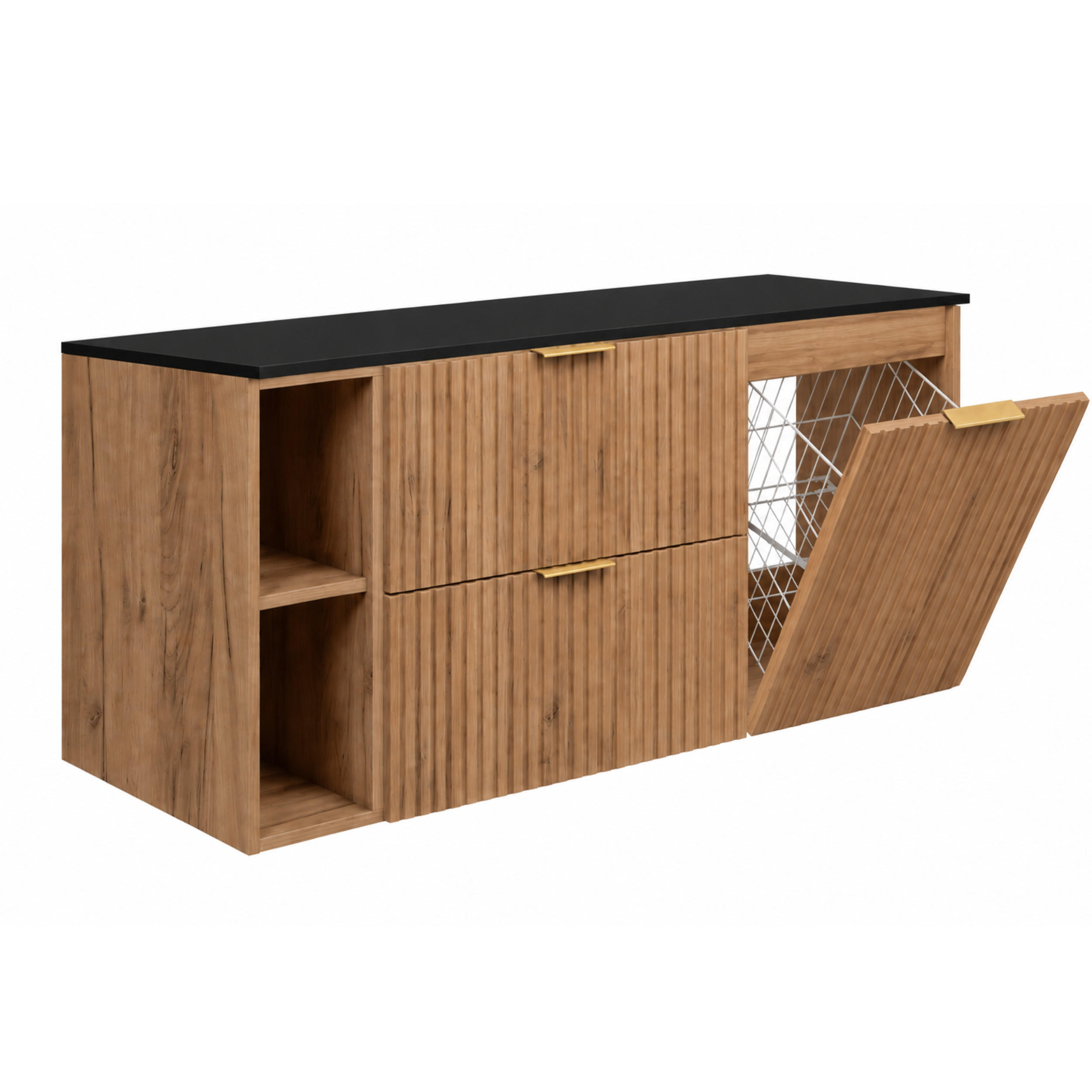3XE Living Badmöbel-Set Eiche, Schwarz 120x57x46 cm