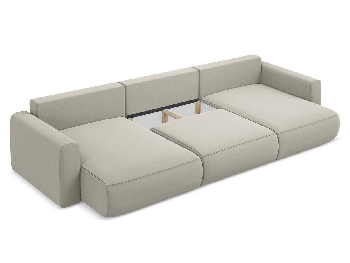 WOHNLANDSCHAFT Samt Stoff Creme - Perlmutt/Creme, Kunststoff/Textil (340/82/149cm) - Makamii
