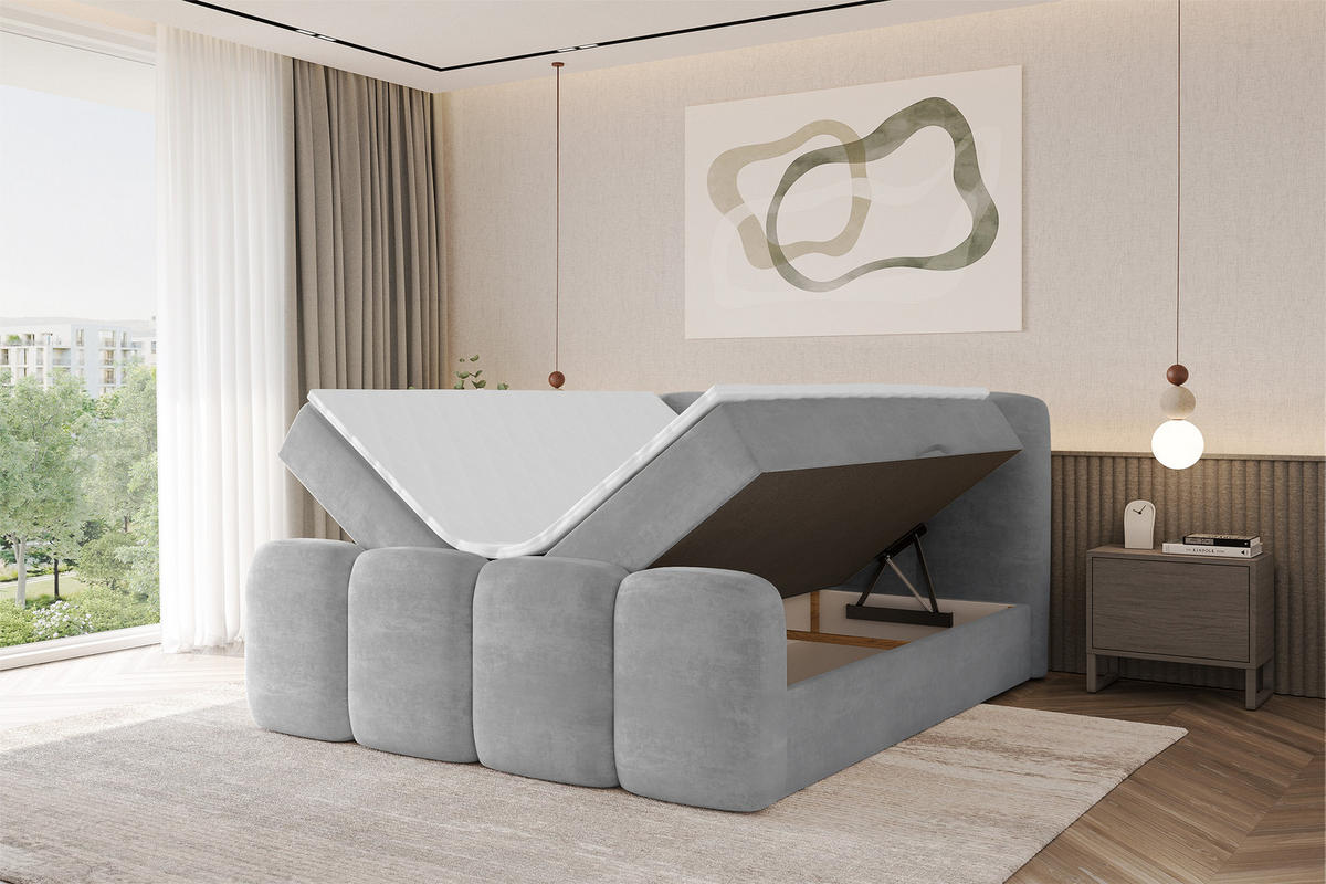AMERICKÁ postel s matrací H4 a roštem – NINA-Z – 120 x 200 cm – světle šedá - světle šedá, kompozitní dřevo (120/200cm) - ALTDECOR