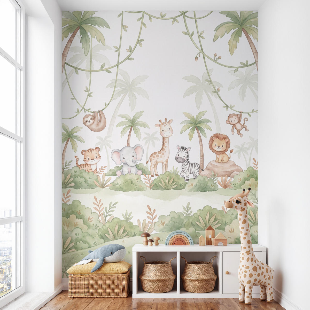 KINDERTAPETE - Tiere - Dschungel - Pastell - 200x300 cm - Weiß, Papier (200/300cm) - OnlyWow