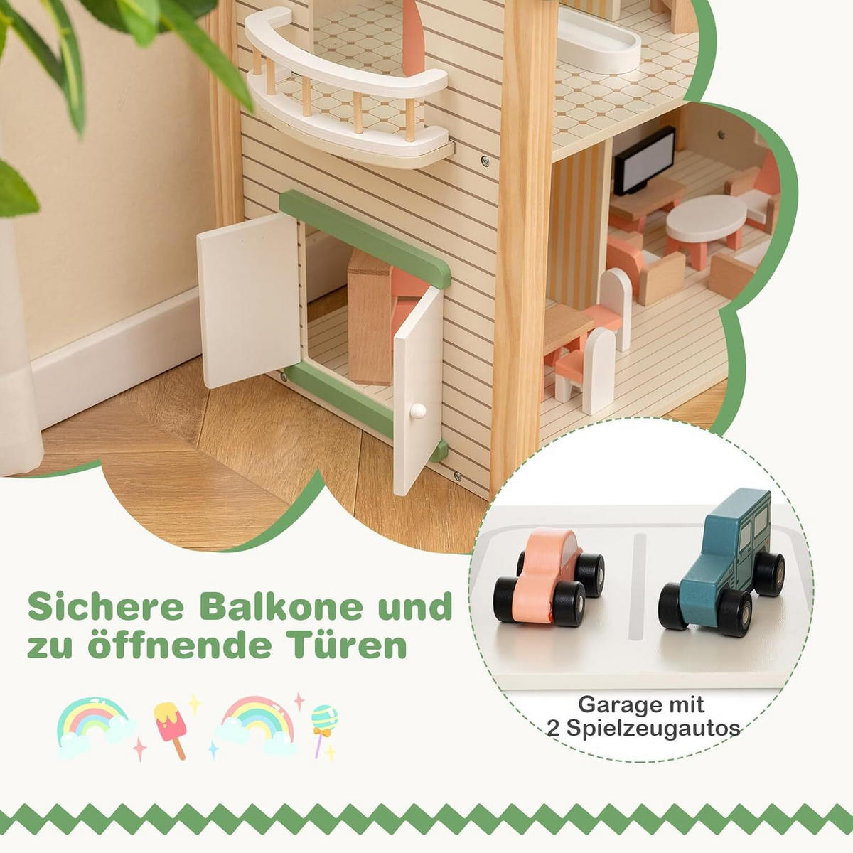 PUPPENHAUS 83cm Grün - Grün, Holz (37/83/87cm) - COSTWAY