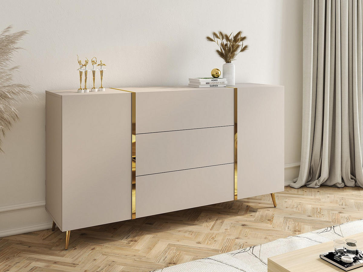 SIDEBOARD mit 2 Türen & 3 Schubladen - Beige & Goldfarben - MARZIALO - Beige, Holz (158/87.2/41cm) - Vente-Unique