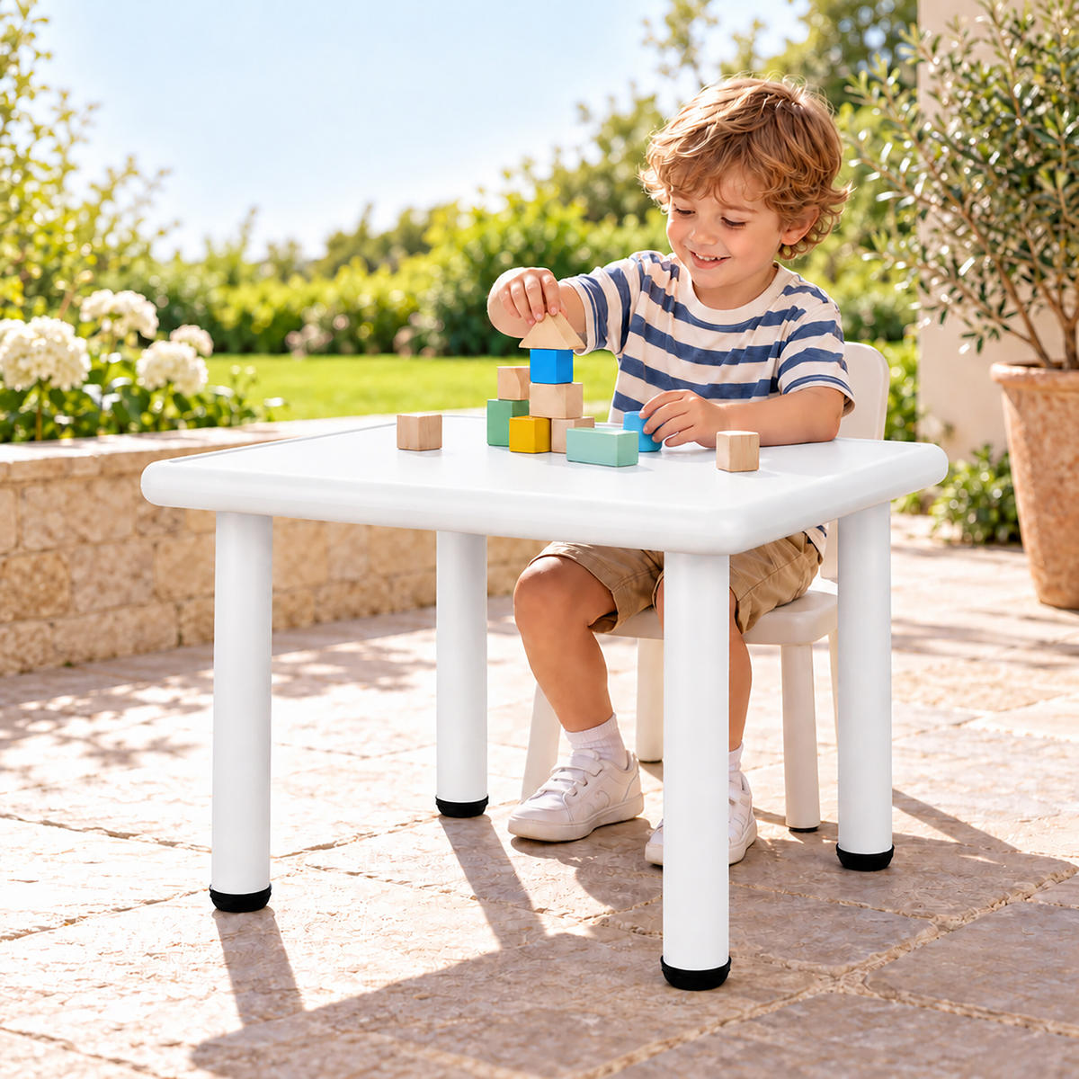 KINDERTISCH Weiß Indoor Outdoor 52x62 cm - Weiß, Kunststoff/Metall (62/52/62cm) - Relaxdays