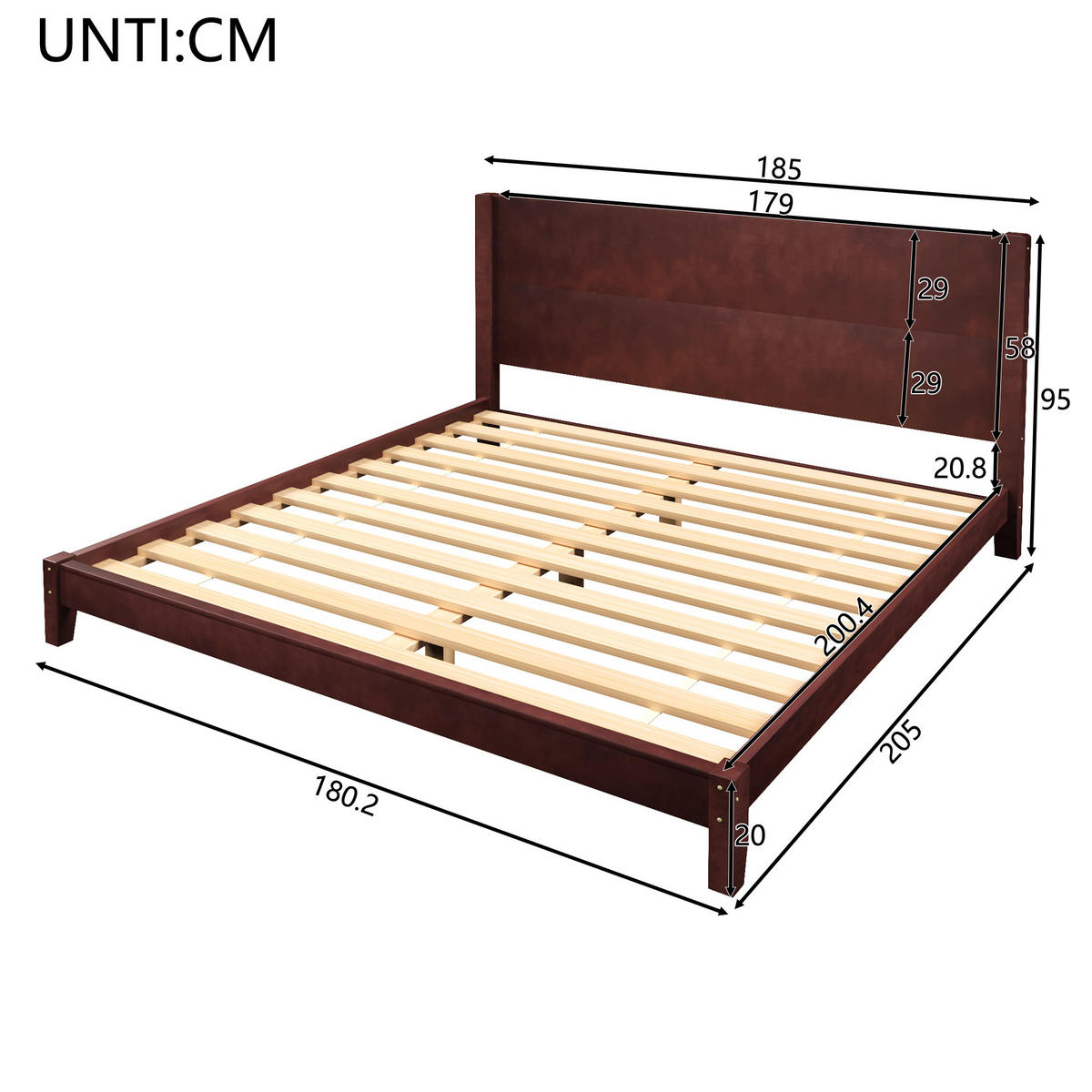 POLSTERBETT 180/200 cm Braun mit Kopfteil und Lattenrost - Braun, Holz (180/200cm) - Oxeza