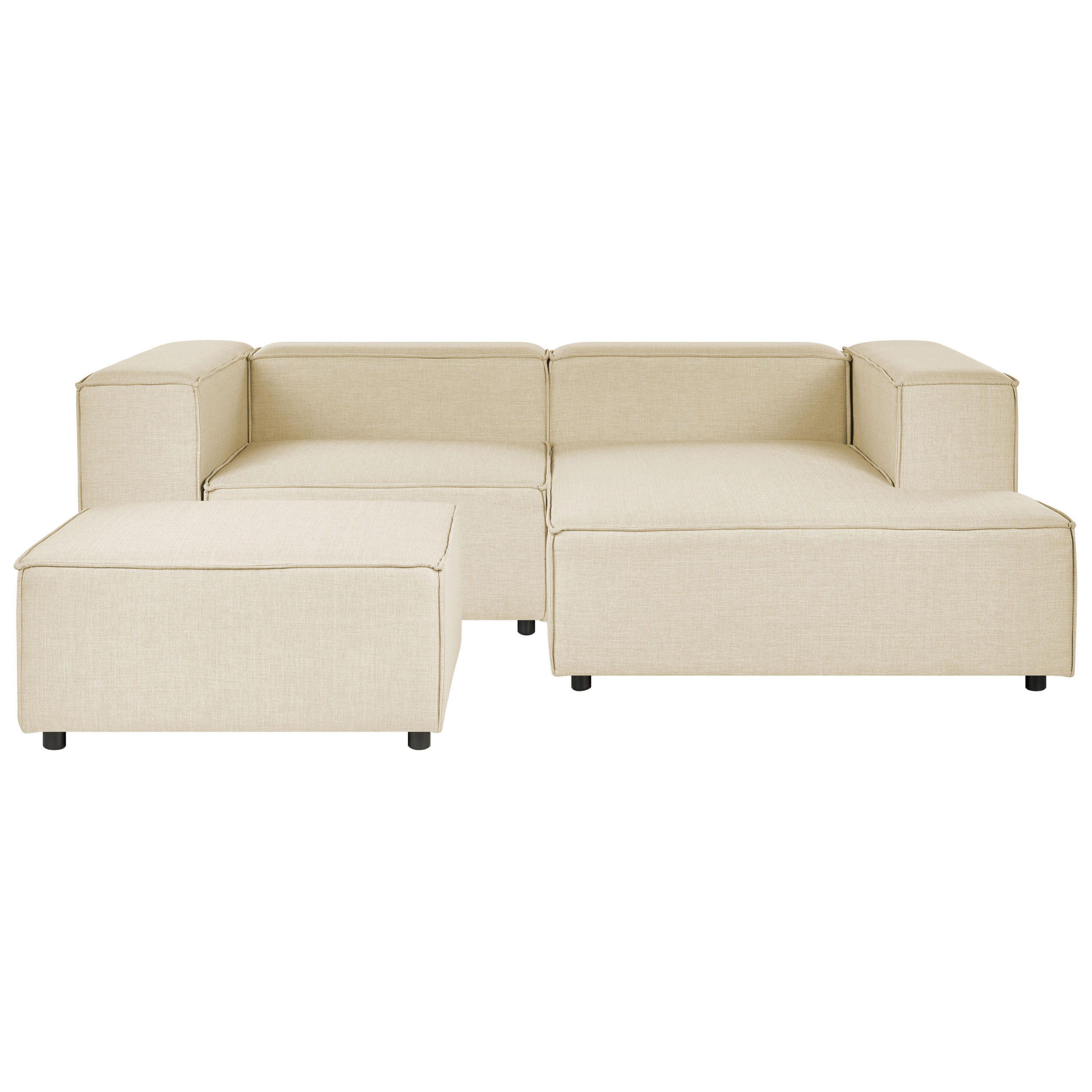 2-SITZER-ECKSOFA Leinen beige rechtsseitig mit Ottomane Aprica - Beige/Schwarz, Textil (238/180cm) - Beliani